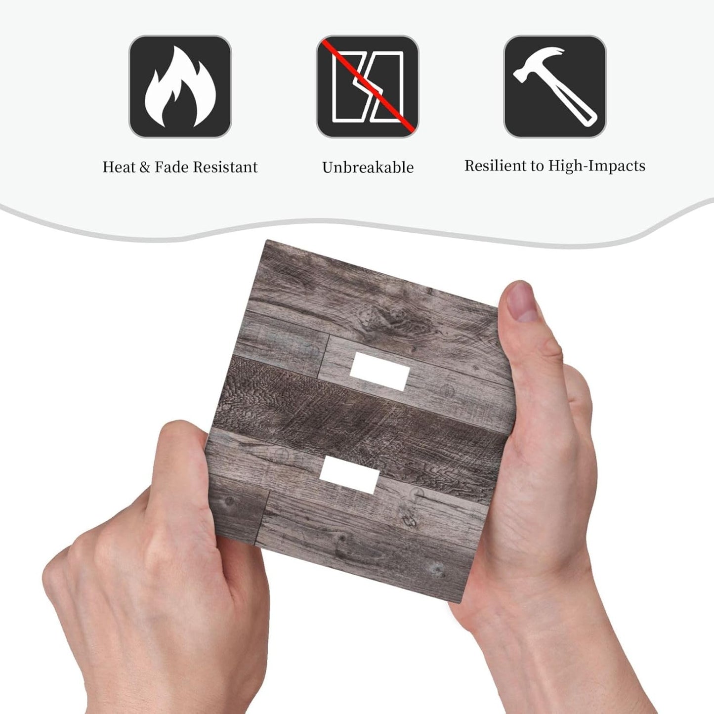 Decorative Switch Plates Rustic Dark Grey Wood Retro Country Wooden 2 Gang Double Toggle Outlet Light Switch Cover Wall Plate Electrical Faceplate for Farmhouse Cabin Decor