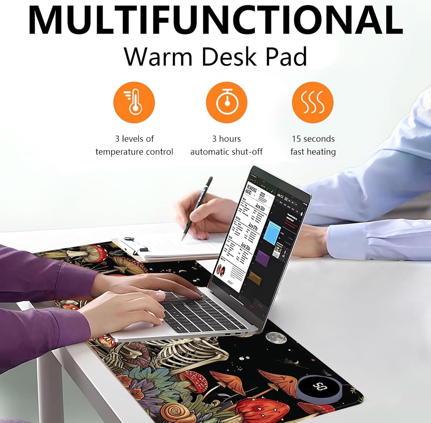 Heated Mouse Pad with 3 Levels Heated & 3 Hours Auto Shut-Off Mouse Pad for Warming Hands in Office Home, 23.6" x 14.2"Large Safe Desk Mat Hand Warmer,Kiss Skull