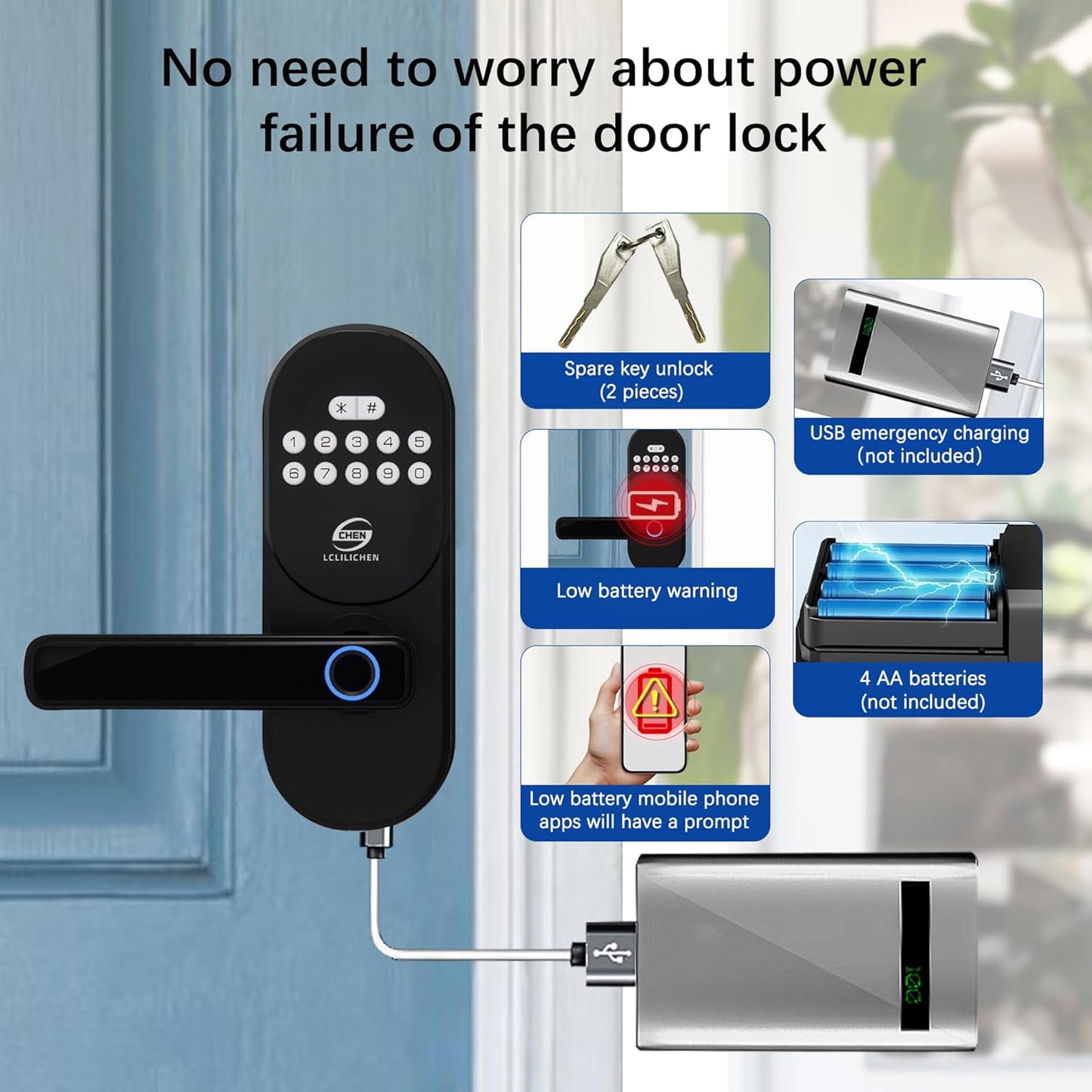 Keyless Entry Door Lock with Handle, Smart Fingerprint Deadbolt, APP Control & Keypad Password Unlock for Front Door, Home, Apartment