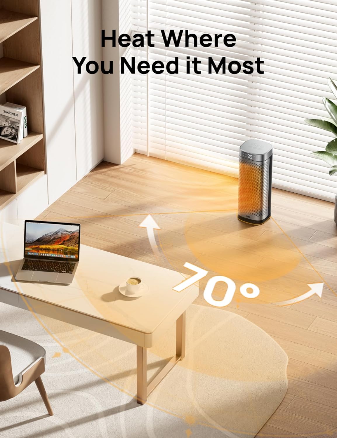 DREO Space Heaters for Indoor Use, Fast Heating Portable Heaters with Remote, Large PTC Ceramic Electric for Bedroom, 12H Timer, 70ยฐ Oscillation, Overheat Protection, 1500W Safety Heat for Home Office