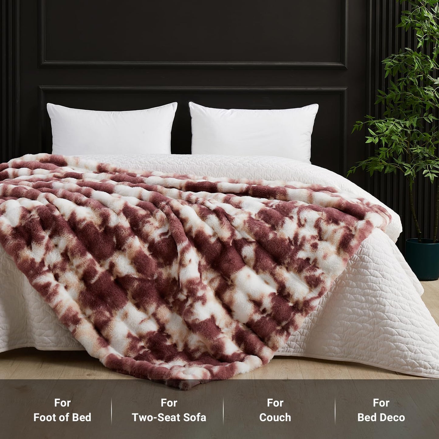 SAPHREAS Faux Fur Throw Blanket for Couch, Fluffy Fuzzy Bubble Blanket for Sofa Bed Living Room, Decor Soft Cozy Gifts for Women Men, 60x80” Tie Dye Burgundy