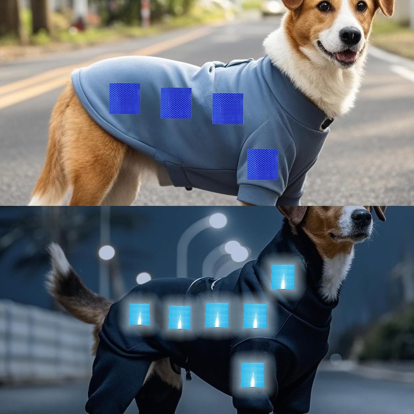 Non Fading Blue Reflective Stickers 1 inch X 2 inch, Outdoor Waterproof High Visibility Warning Safety Adhesive Reflector Tape (20 Pcs)