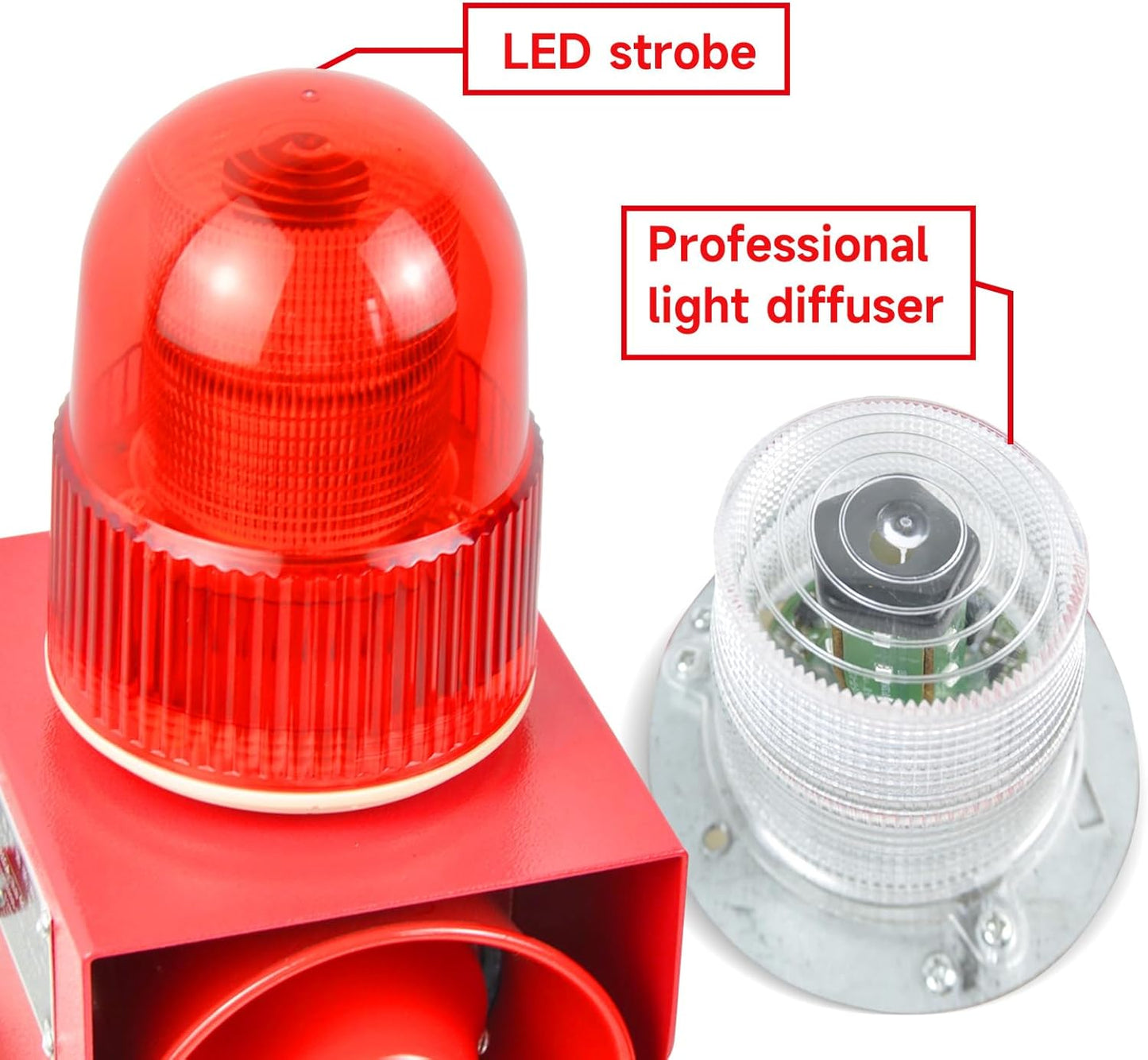 YASONG SLA-01W Motion Detection Flash Light Siren, LED Strobe Light 120 dB Alarm Sounder, Wall Mounted, Motion Detector/Sensor Alarm for Warhouse & Loss Prevention, 25 Watts IP65 AC220 V