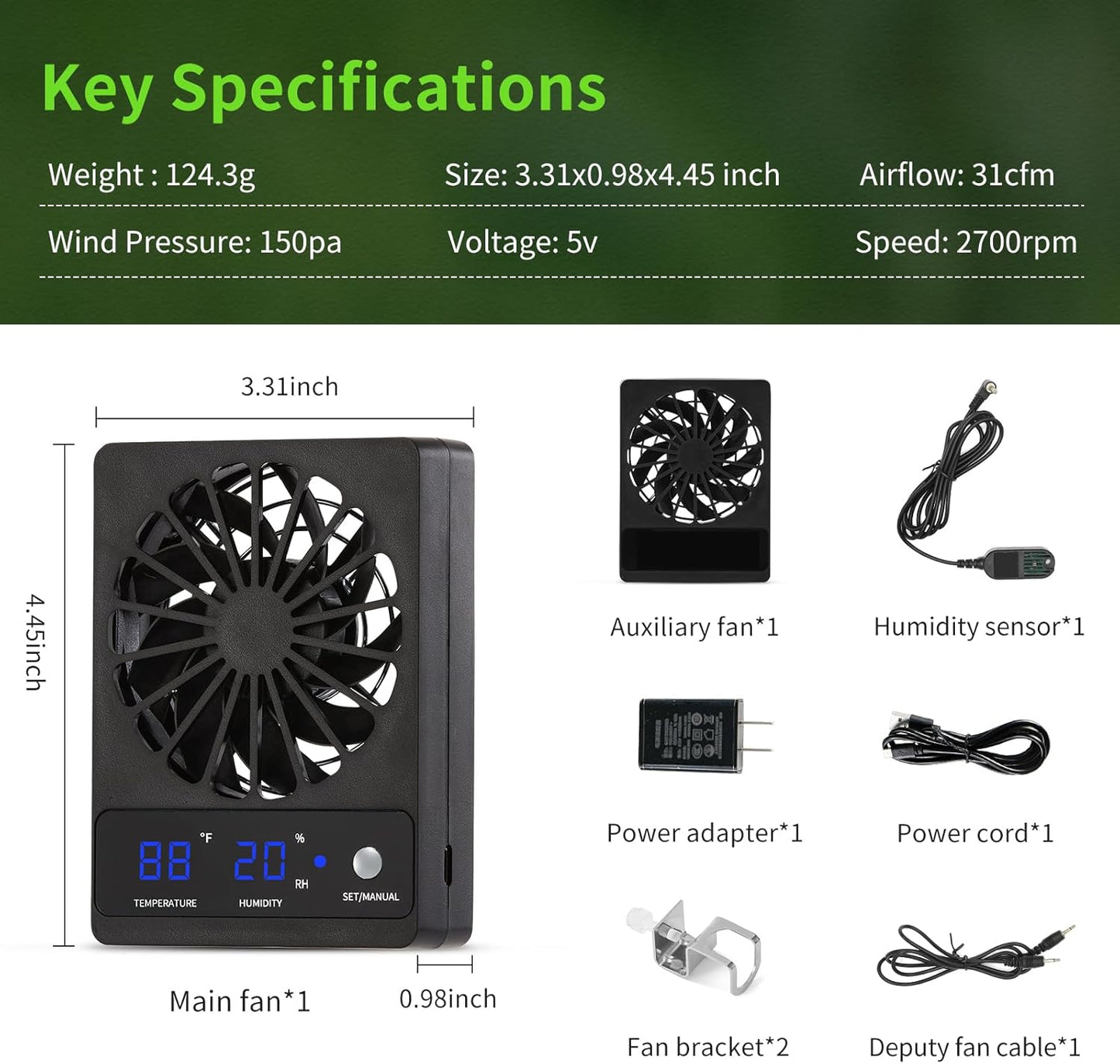 2 PCS Reptile Fans with Thermo-hygrometer | Real-Time Humidity Control Fan Dehumidifier for Enclosures, Aquariums & Terrariums