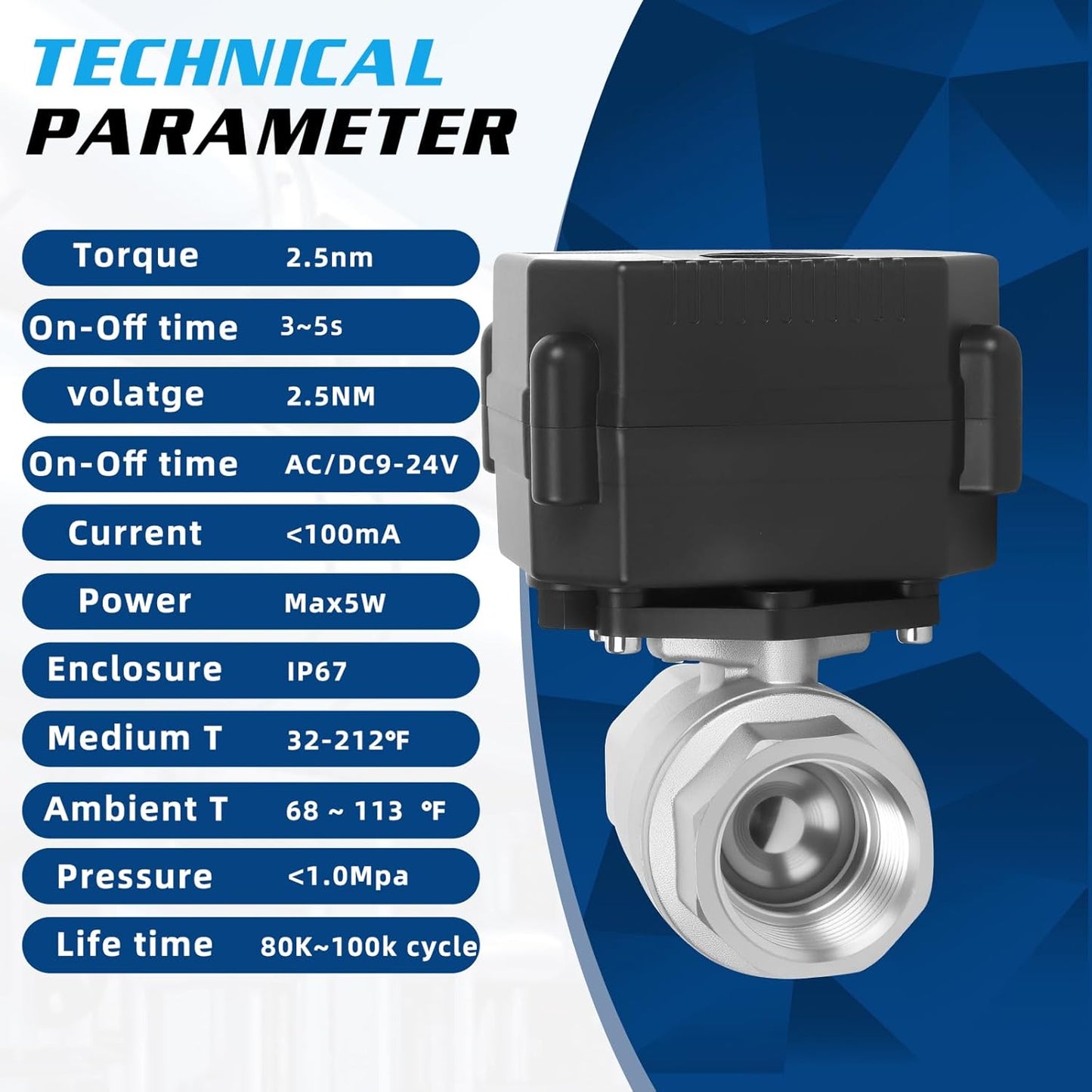 1" Motorized Ball Valve - 9-24V AC/DC Electric Water Valve 2 Wire Auto Return,with Full Port,Stainless Steel