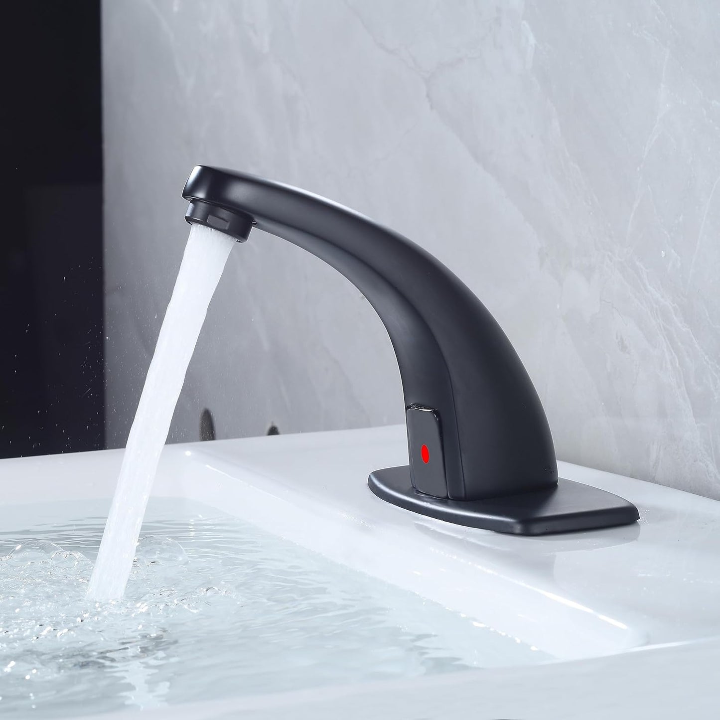 Touchless Bathroom Sink Faucet,Automatic Motion Sensor Faucets with 1 Hole Plate for Water Bath Commercial Lavatory Farmhouse, Black
