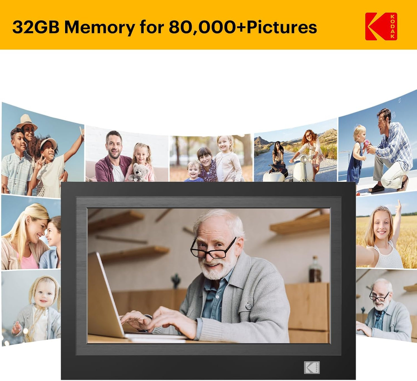 KODAK WiFi Digital Picture Frame, 11.6 Inch 1920 * 1080 IPS FHD Touchscreen Digital Photo Frame with 32GB Storage, Easy Setup to Share Photos or Videos, The Best for Family and Friends(Black)