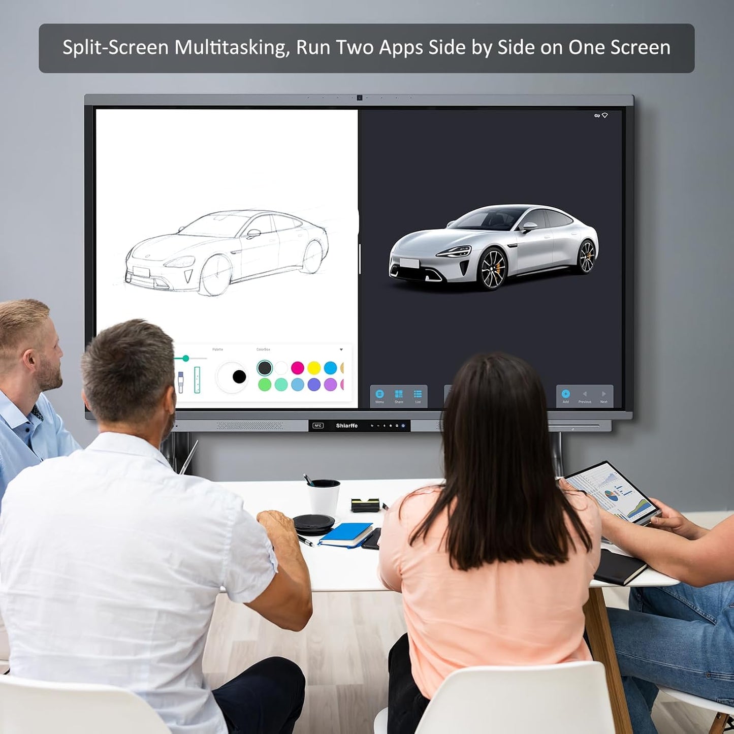 Shiarffe R9 Smart Board 4K Interactive Whiteboard EDLA-Certified All-in-One Touchscreen Digital Display Built-in 50MP AI Camera Mics and 60W Speaker for Classrom Hybrid Work