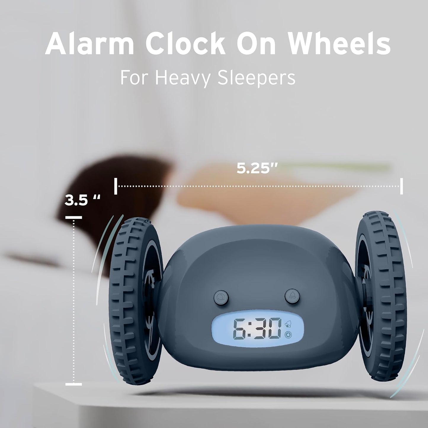 CLOCKY Extra Loud Alarm Clock for Heavy Sleepers on Wheels Rolls Runs Away Vibrating, Easy to Set Super Smart Snooze Digital Bed Shaker Alarm Clock Funny Gift for Adults Kids Teens Bedrooms (Slate)