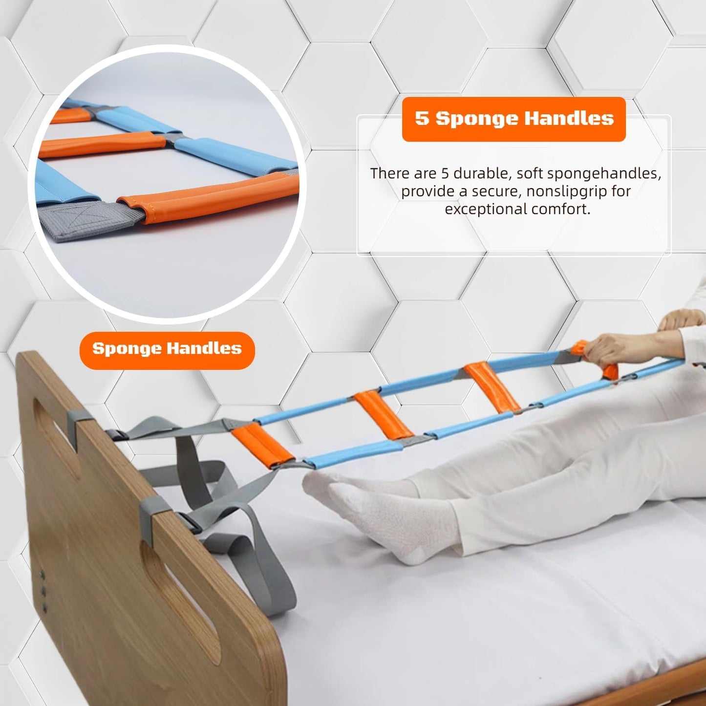 Bed Ladder Assist with Soft Handle Grips Assist Device with Handle Strap Sit Up Hoist Adjustable Length Assistant to Get Out of Bed for Seniors Handicapped Injured(Blue)