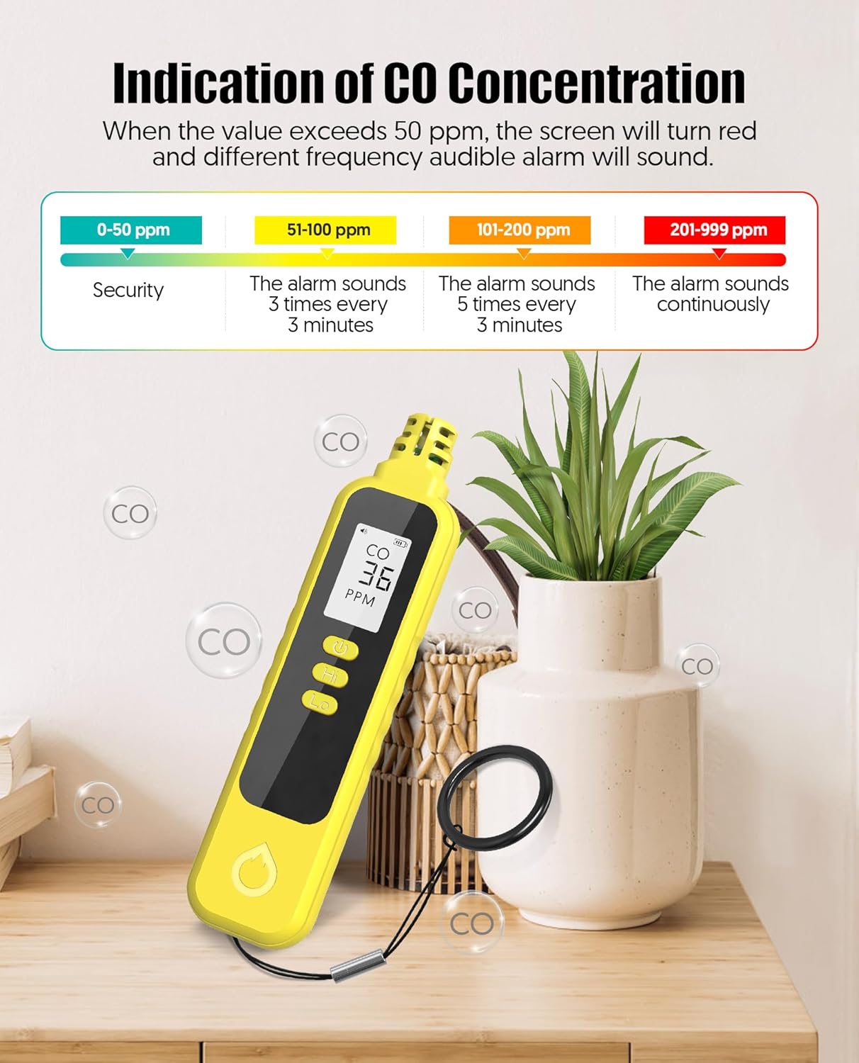 Carbon Monoxide Detectors, Portable CO Detector Battery Powered, Handheld Carbon Monoxide Monitor Alarm Detector with LCD Display for Home/Outdoor/Travel