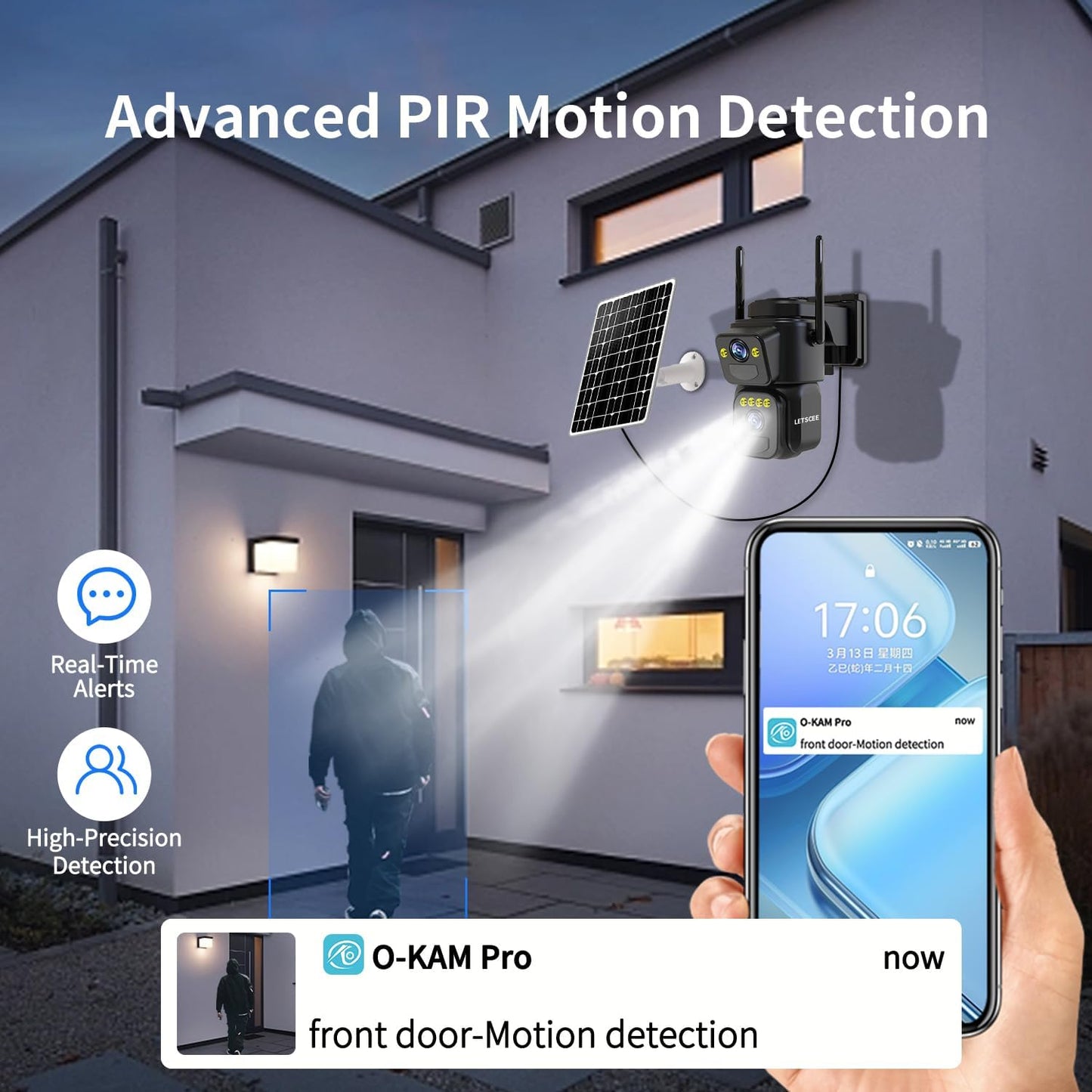 Security Cameras Outdoor WiFi,5G/2.4G Cameras for Home Security Solar Power with Dual Lens,Motion Detection,Night Vision,2-Way Audio,Weather Proof,No Subscription Fee