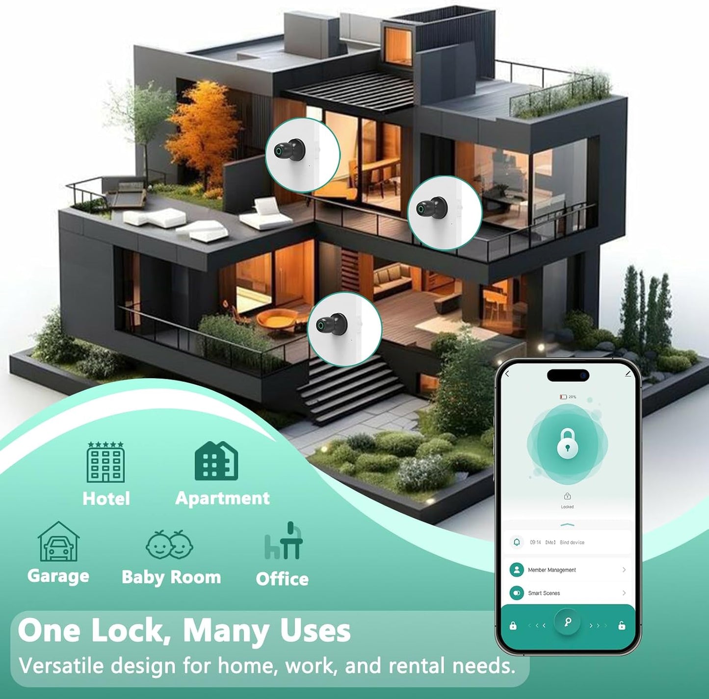 Fingerprint Smart Door Knob, Biometric Keyless Entry Door Lock with App Control & Backup Keys, Thumbprint Round Door Lock, Suitable for Home, Bedroom, Office, and Apartment Matte Black
