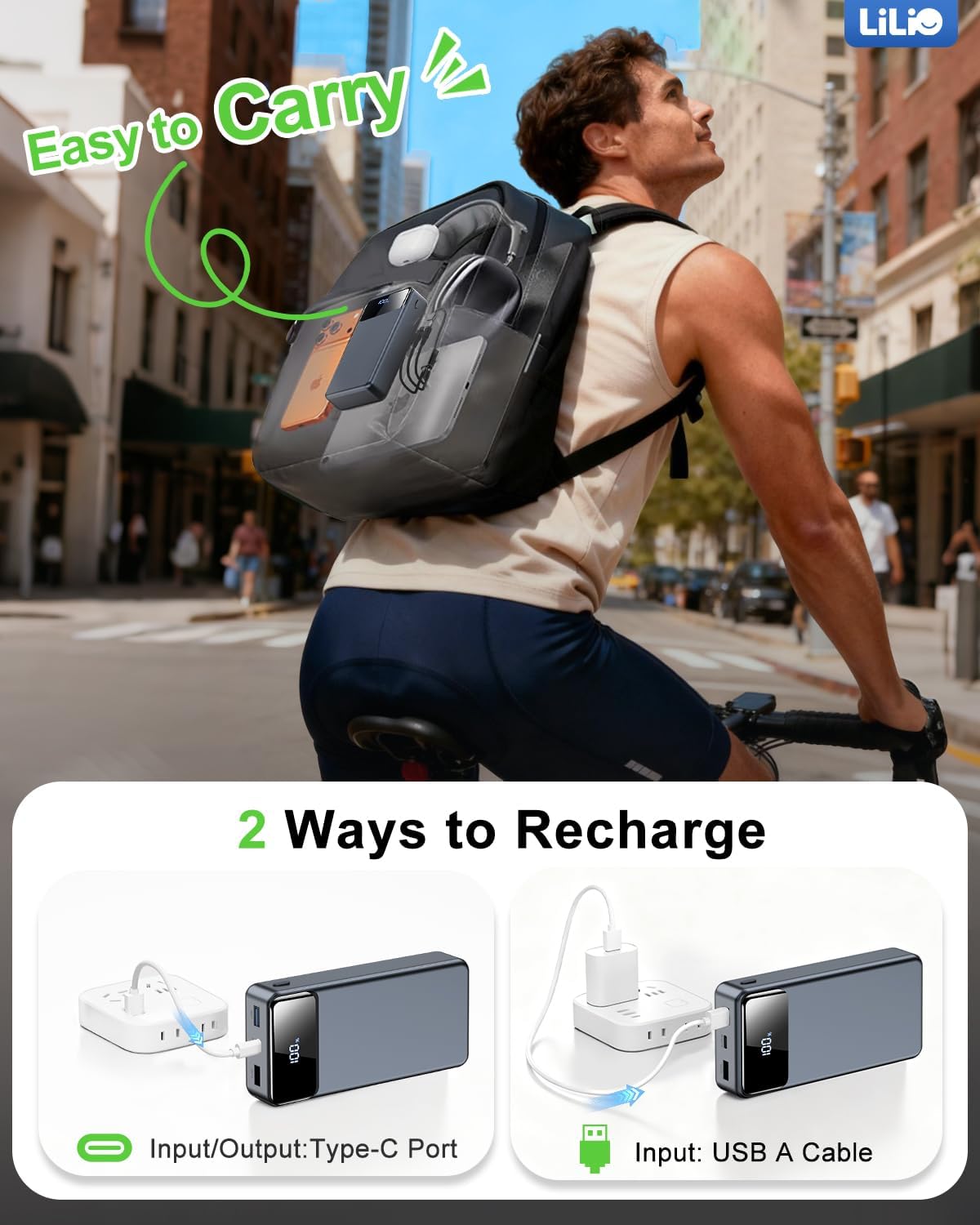 LILIO Portable Charger Power Bank,60,000mAh Battery Pack, 22.5W Power Bank Fast Charging with USB Cable, Phone Charger for iPhone 17/16/15/14/13 All Series/Samsung/Android, Camping Essentials, Grey