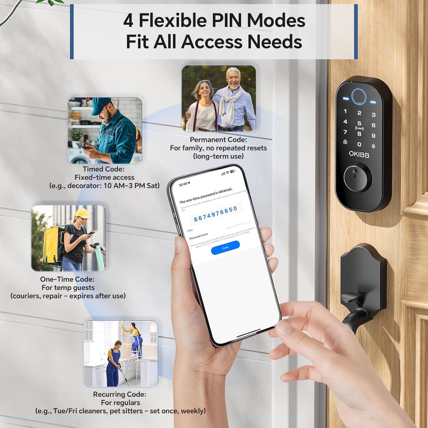 Smart Front Door Lock Set, Built-in WiFi, Keyless Entry Deadbolt with App Remote Control, Electronic Digital Touchscreen Keypad with Lever Handle, Fingerprint/Passcode/Fob/Key Unlock, Auto Lock