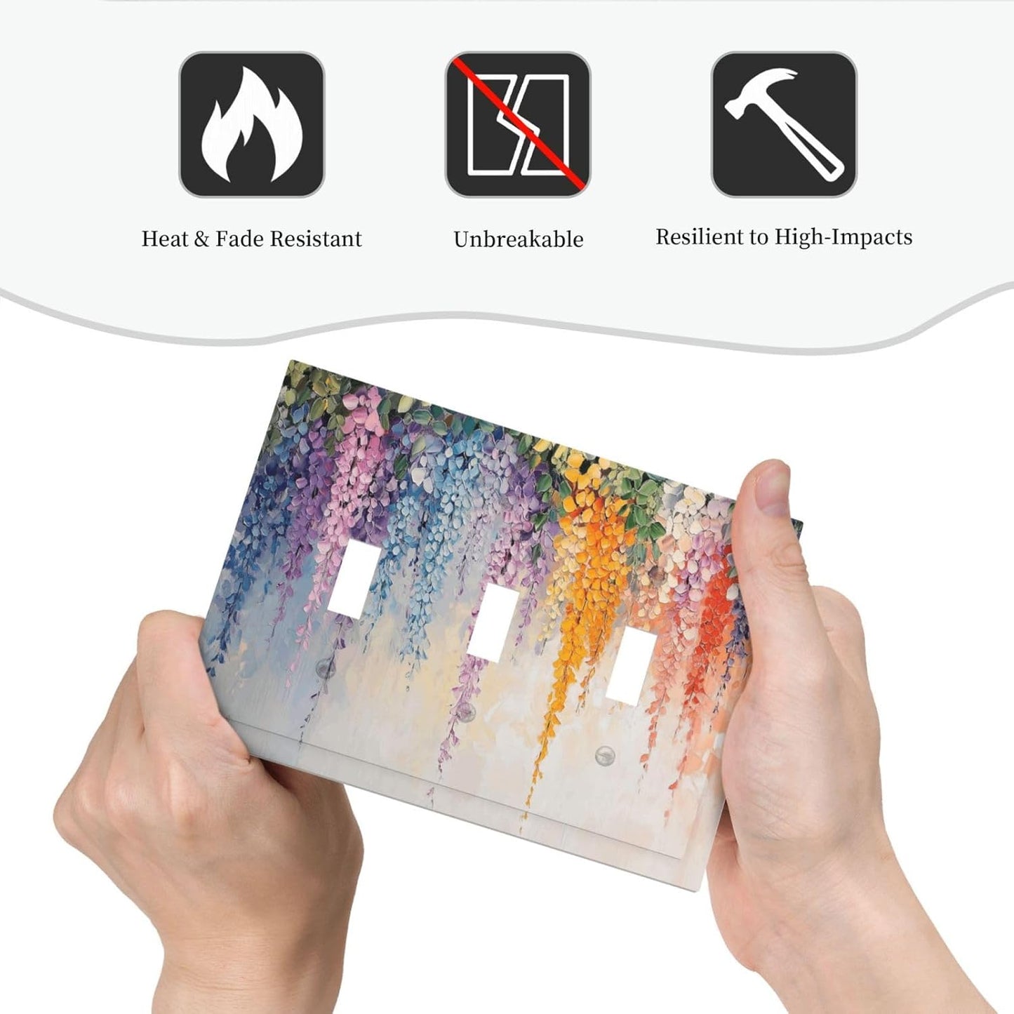 Colorful Wildflower Wisteria Cascade Floral Flower Decorative Switch Plates 3 Gang Wall Plate Triple Toggle Light Switch Cover Faceplate Electrical Wall Panels for Bedroom Living Room Decor