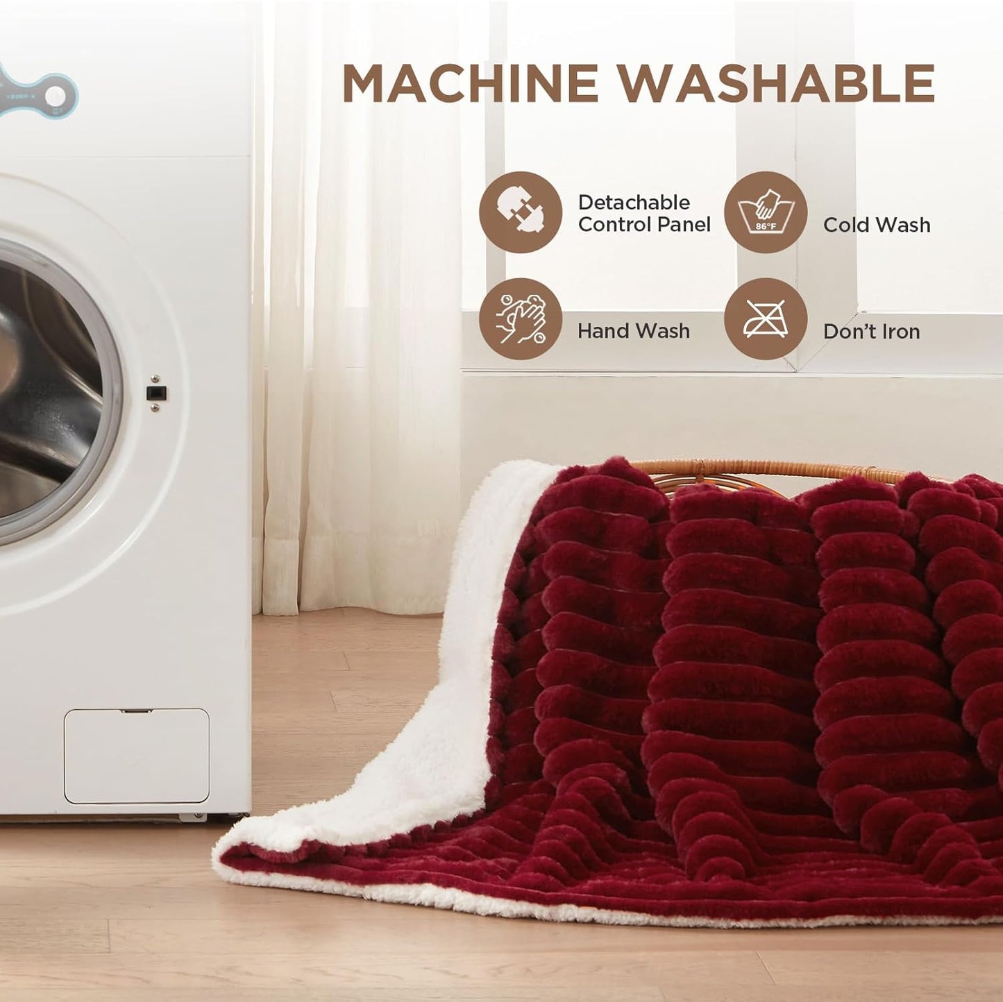 Westinghouse Electric Blanket Heated Throw, Super Cozy Luxury Faux Fur & Sherpa with 6 Heating Levels & 2-10 Hours Auto Off, Fast Heating & Overheat Protection, 50x60 Inch, Burgundy