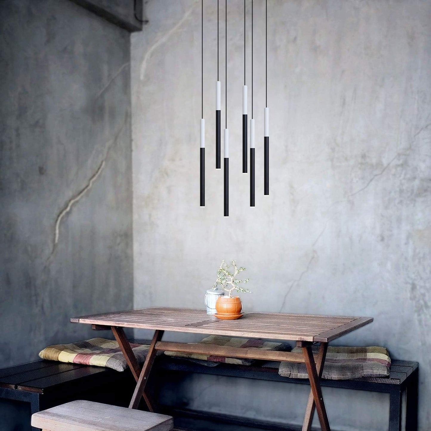 ALTAIR 6 Mini Pendant Lighting White-Black - LED Hanging Light Fixture for Kitchen Island, Bar, Foyer - Cluster Pendants - Dimmable, Adjustable Wire, Lamp Bulb Included