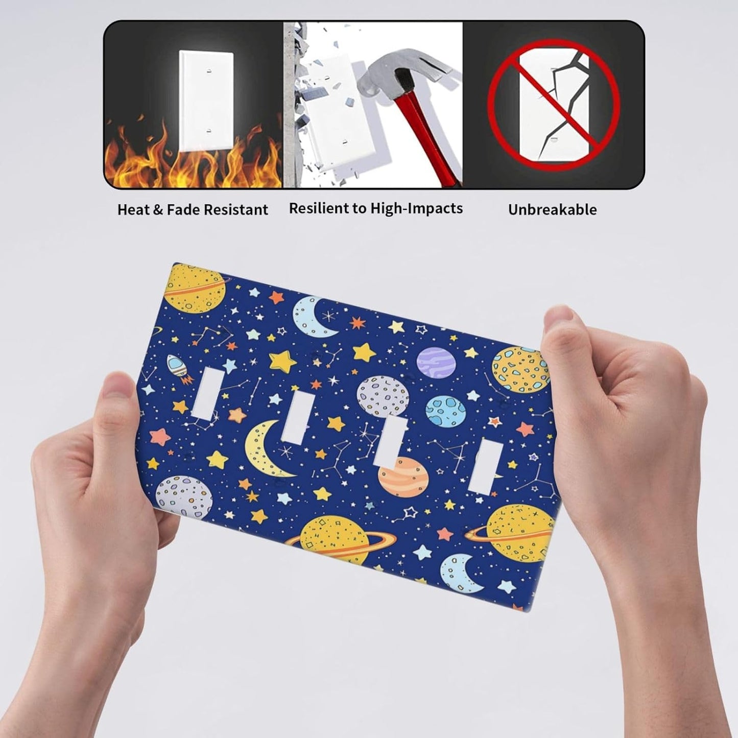 Stars Starry Night Sun Moon Planet Constellations Light Switch Covers Quad Toggle 4 Gang Wall Plate Decorative Switch Plates Electrical Faceplate for Bedroom Bathroom Decor