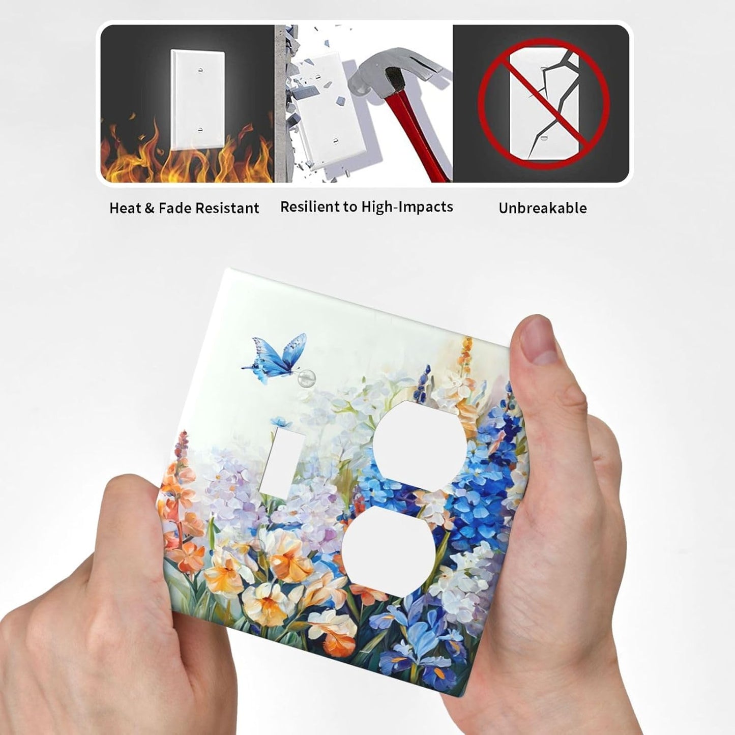 Decorative Outlet Covers Rustic Colorful Floral Garden Flowers 2 Gang Wall Plate Single Toggle Duplex Light Switch Cover Switch Plate Covers Faceplate for Country Bedroom Home Decor