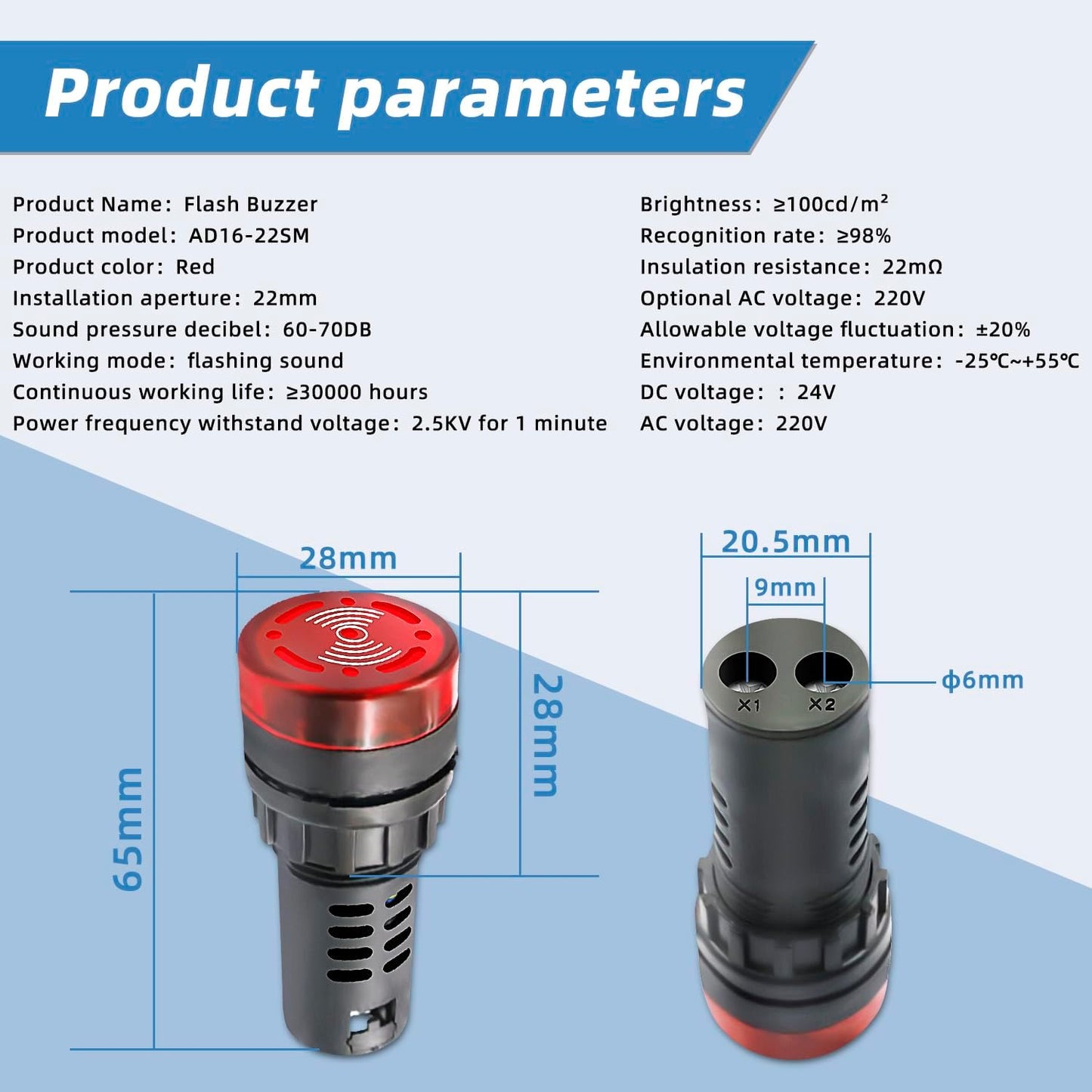 Indicator Light 24V Buzzer,10PCS 22mm Red LDE Flashing Buzzer AC/DC 24V Alarm for Electrical Control Panel