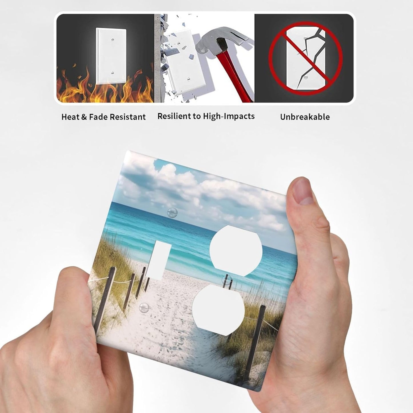 Decorative Outlet Covers Coastal Beach Ocean Seaside View 2 Gang Light Switch Cover Plate Single Toggle Duplex Wall Plates for Electrical Outlets Switch Plate Covers for Bedroom Home Decor