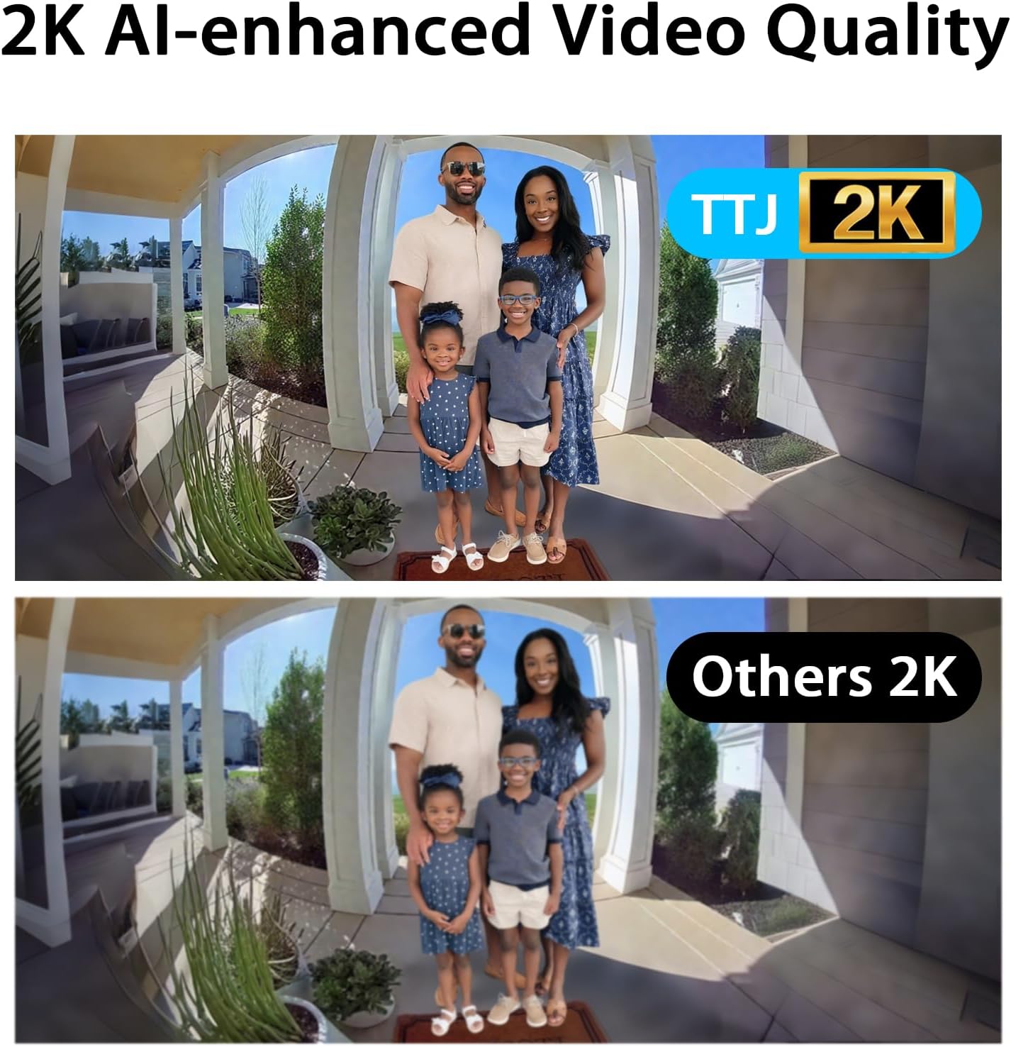 TTJ Video Doorbell Camera 2K with Chime, No Monthly Fee, Head-to-Toe View, 180° Large Field of View,Night Vision,AI Motion Detection, 4000mAh Battery Powered, 2.4GHz WiFi Only, IP65 Weatherproof
