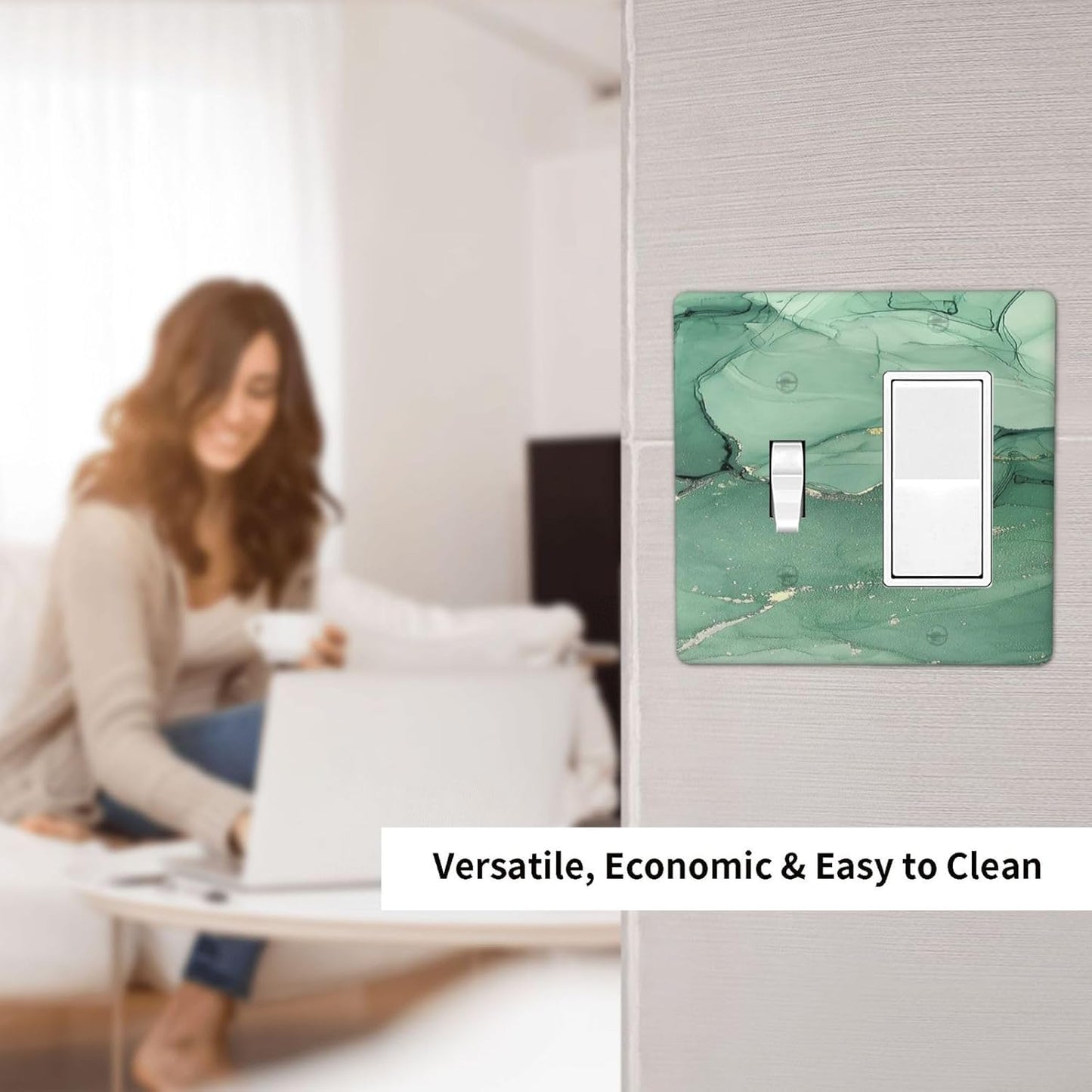 Outlet Covers Simple Green Marble 1 Toggle 1 Rocker Combination Decorative Wall Plate Electrical Switch Plates Light Switch Cover Plate for living Room Office Decor