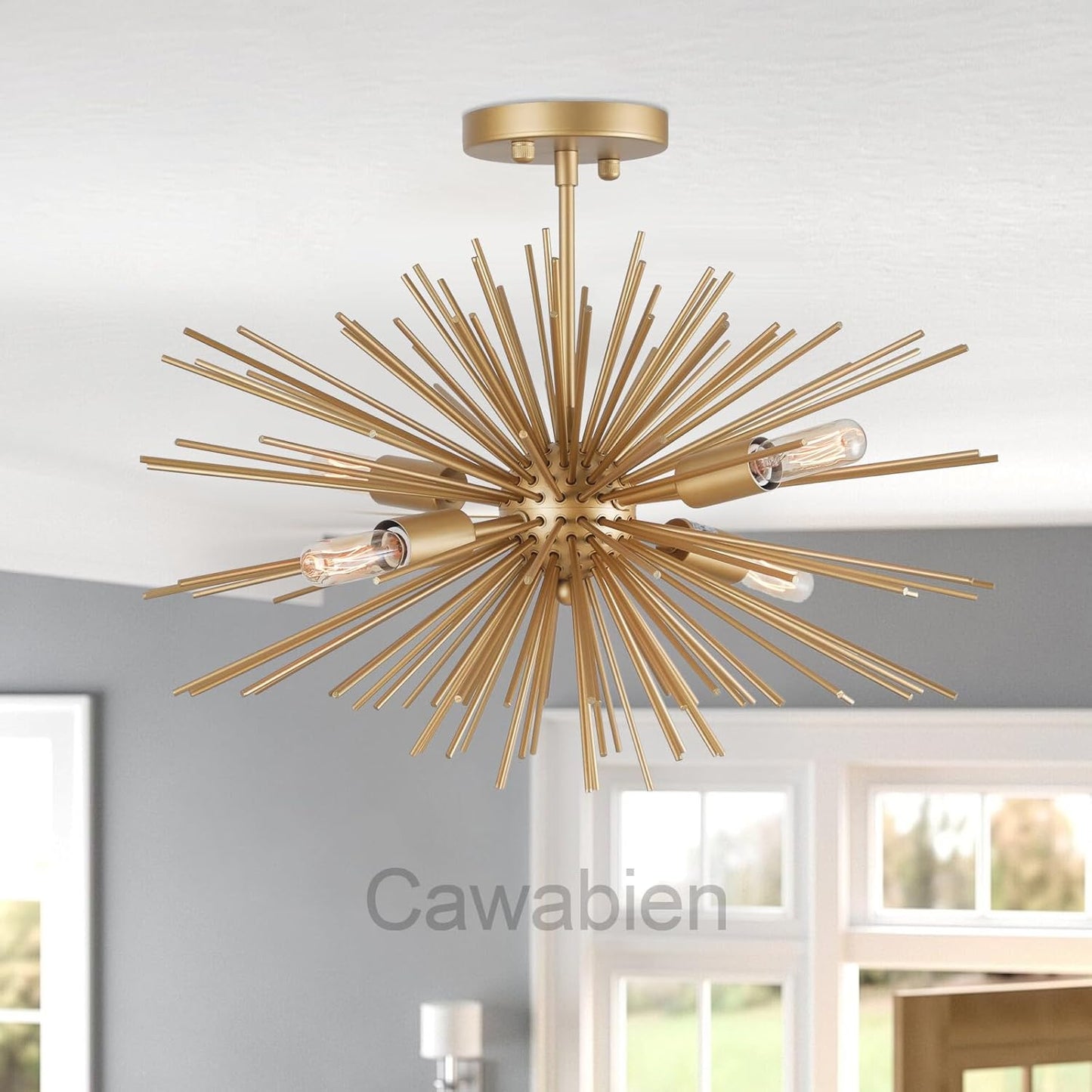 Starburst Chandelier, 4 Lights Modern Gold Sputnik Chandelier Vintage Light Fixture Flush Mount Ceiling Light for Bedroom Kitchen Island Entryway Foyer,20in