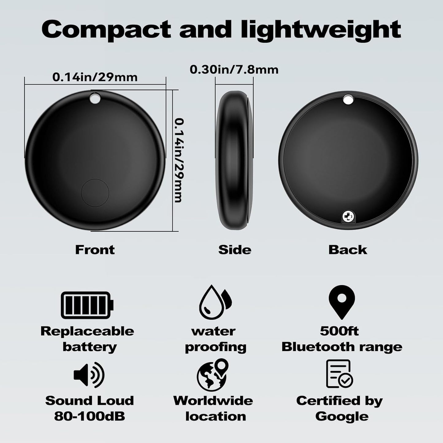 Smart Air Tag Tracker for Android, Google Android Tag Tracker Work with Google Find My Device (Find Hub), Key Finder/Luggage Tracker/Item Locator, 1 Pack Black