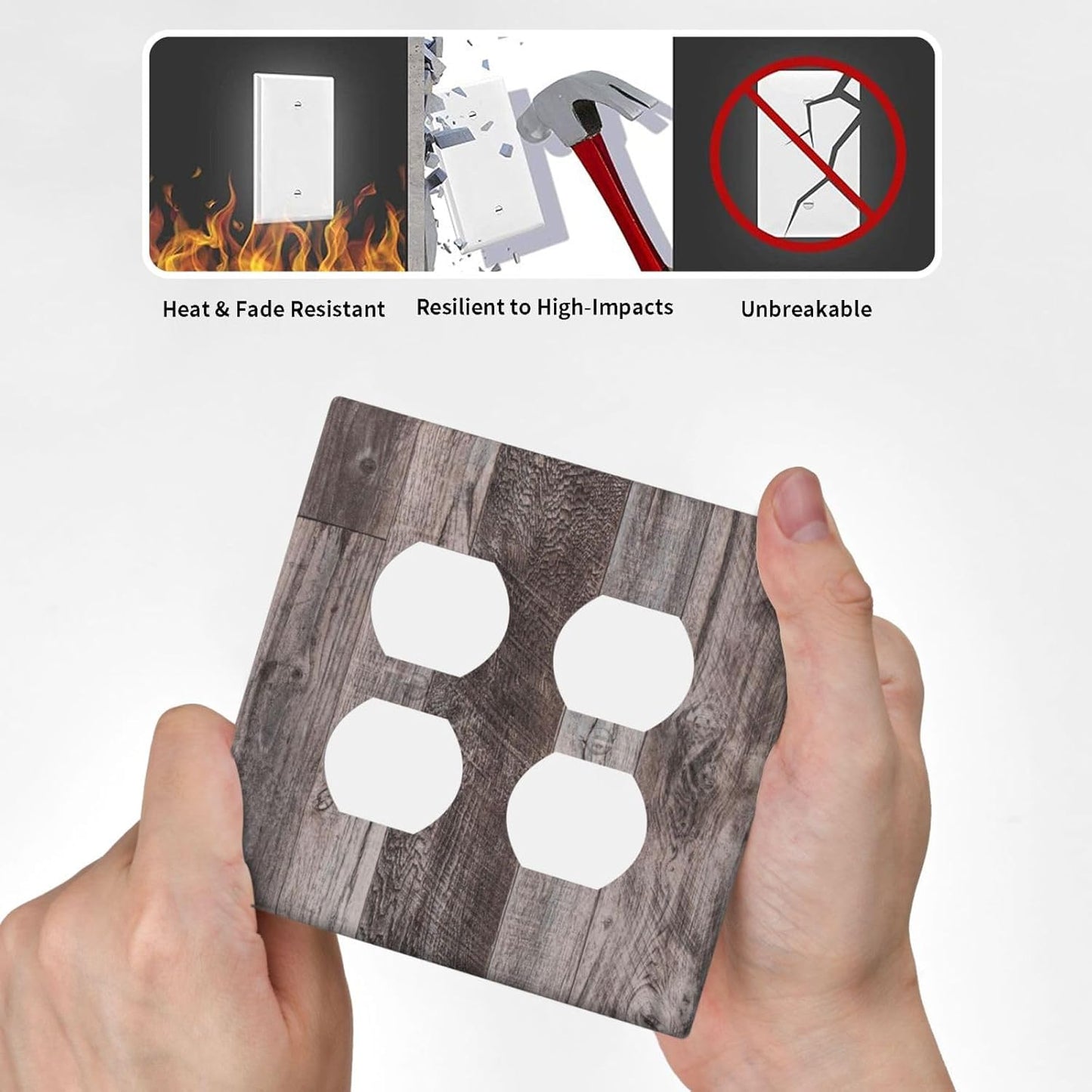 Outlet Covers Rustic Dark Grey Wood Retro Country Wooden 2 Gang Double Duplex Decorative Light Switch Covers Electrical Wallplates Socket Faceplate for Farmhouse Cabin Decor