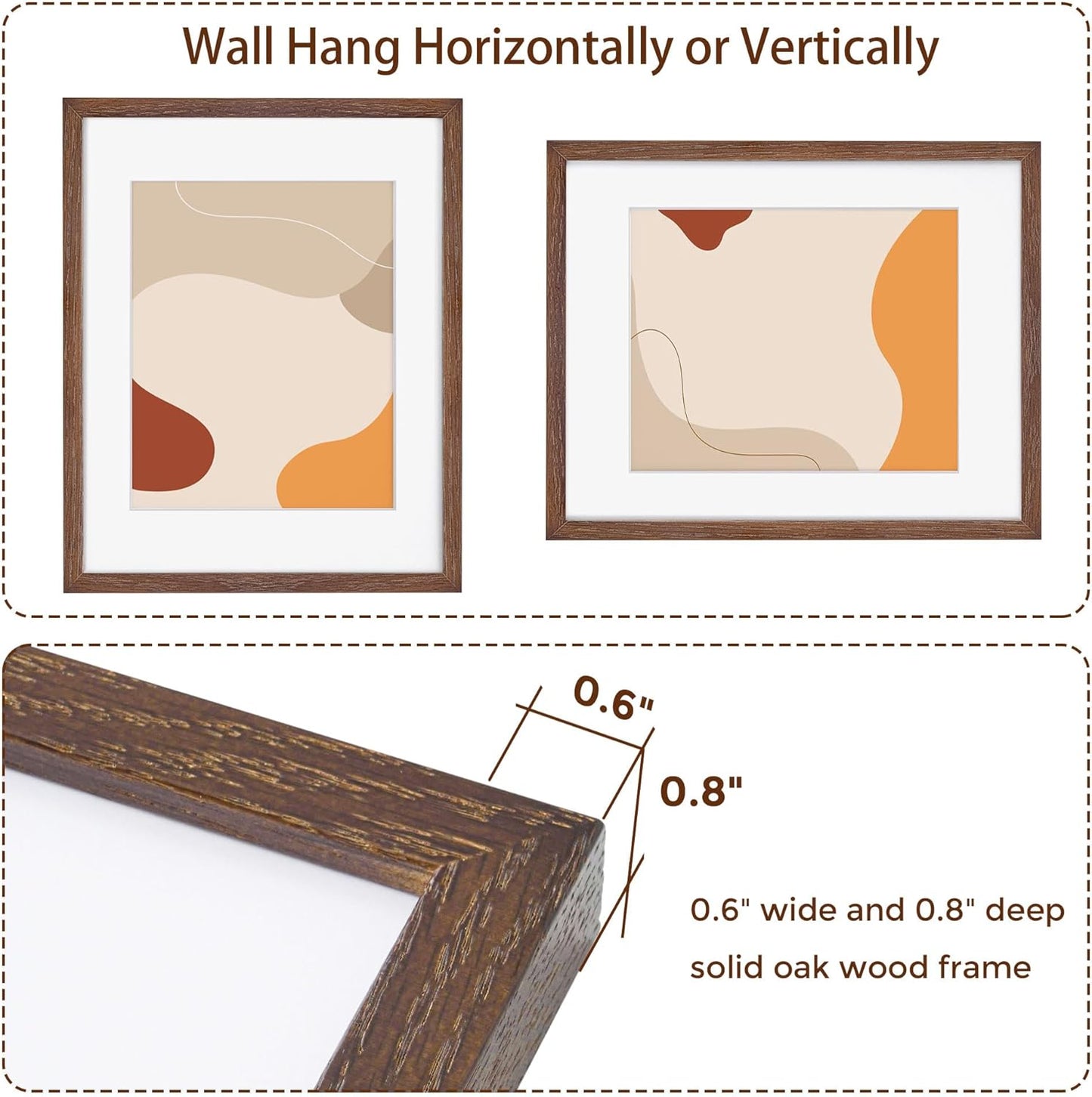 Fun Memories 11x14 Wood Picture Frame, Set of 3, Natural Oak Frame 11 x 14 with Tempered Glass, 8x10 Matted to Wood, Farmhousr Rustic Wooden Poster 11x14, Walnut Color
