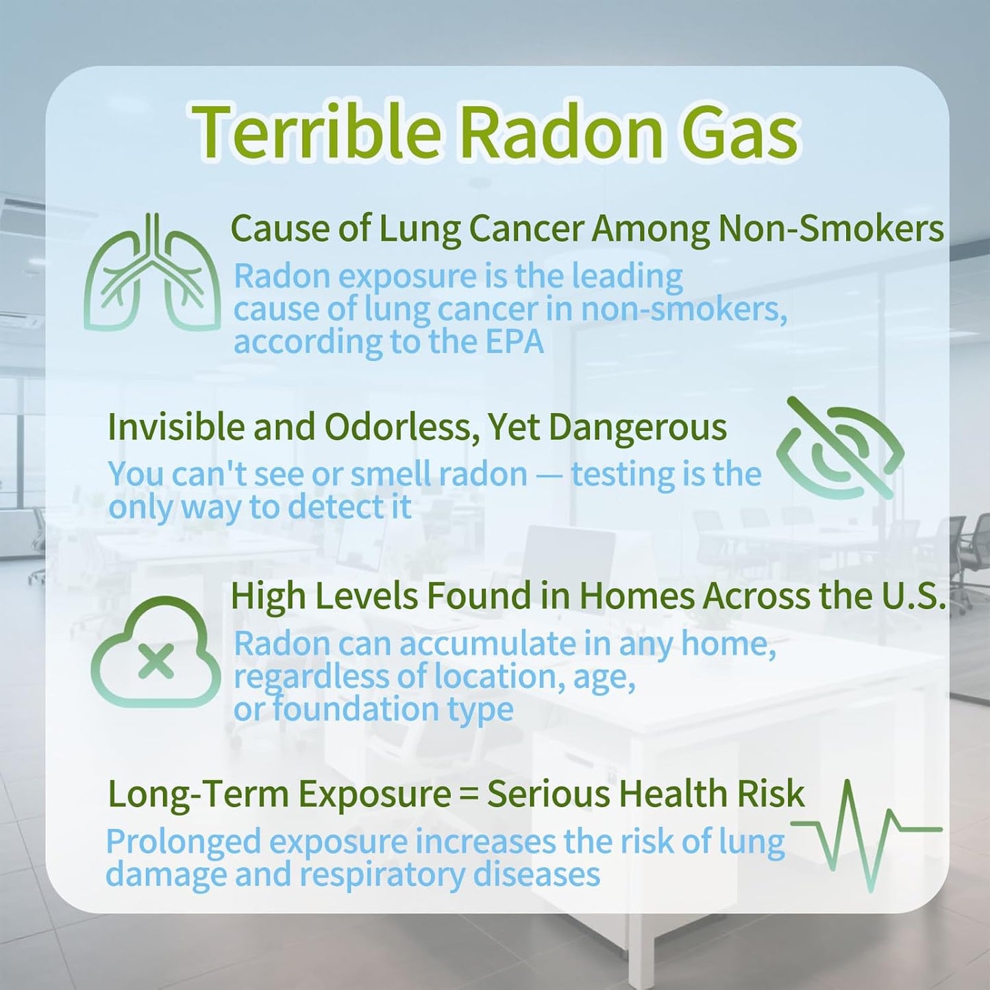 Bluetooth Radon Detector for Home, High-Precision Sensor, Real-Time Radon Gas Monitoring, Short & Long-Term Data with Trend Charts, App Control, Rechargeable Battery, LED Alerts