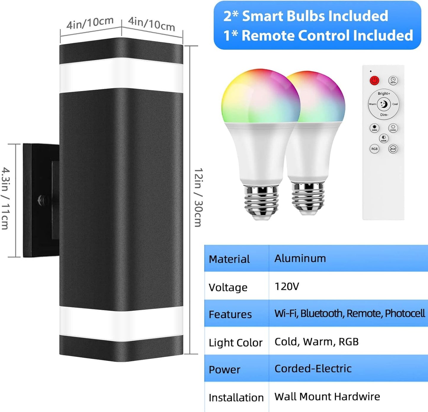 SHIMR Smart RGB Outdoor Wall Light, WiFi App Control Color Changing Up Down Exterior Sconce with Dusk to Dawn Sensor, Waterproof LED Wall Mount Light Fixture, Works with Alexa & Google, Black Finish