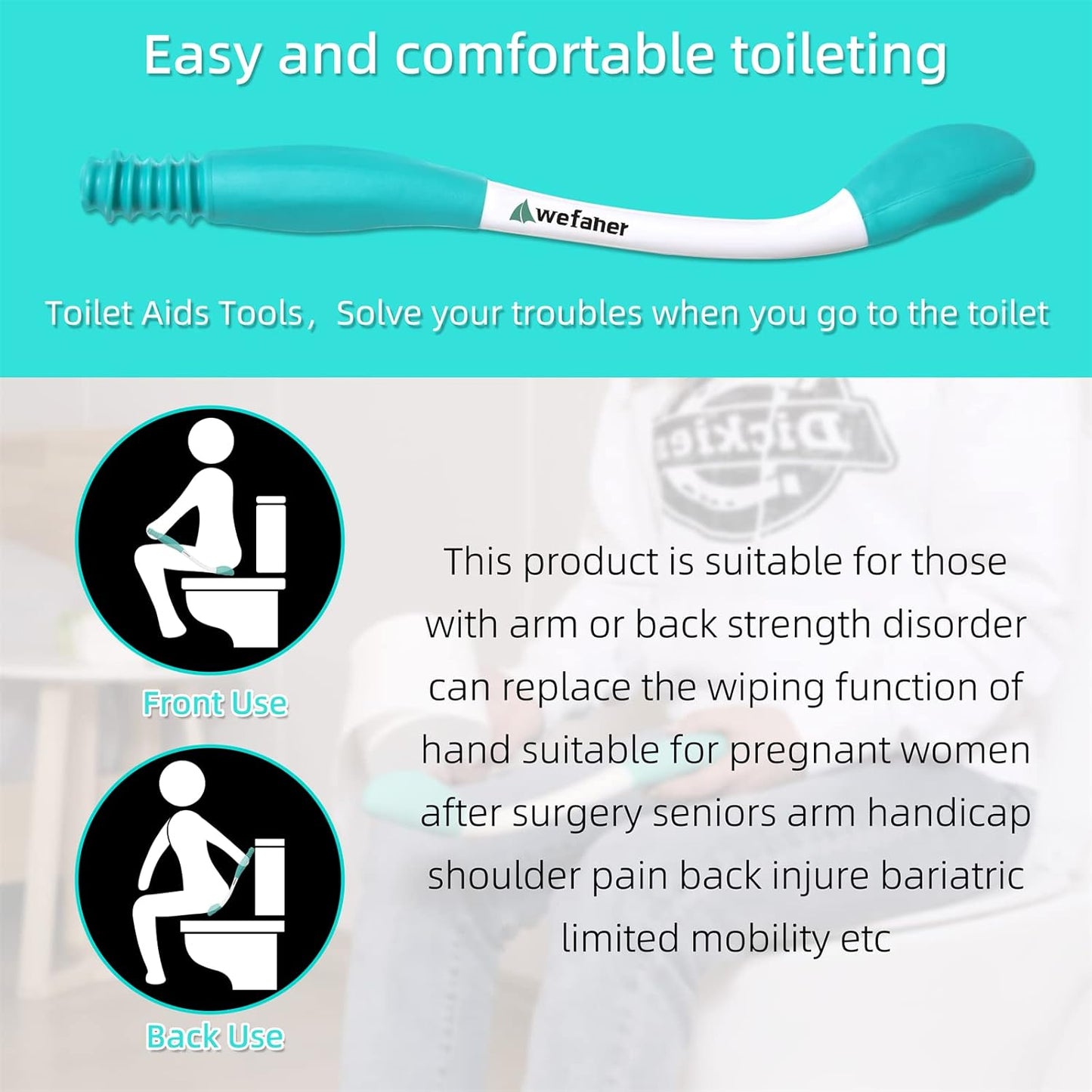Toilet Aids Wiping Long Reach (2 Pack) Comfort Wipe Wand Bottom Buddy Toilet Self Tissue Aids for Toileting, Self Help Wipe Butt for Fat People,Limited Mobility,Elderly, Pregnancy,with hooks.