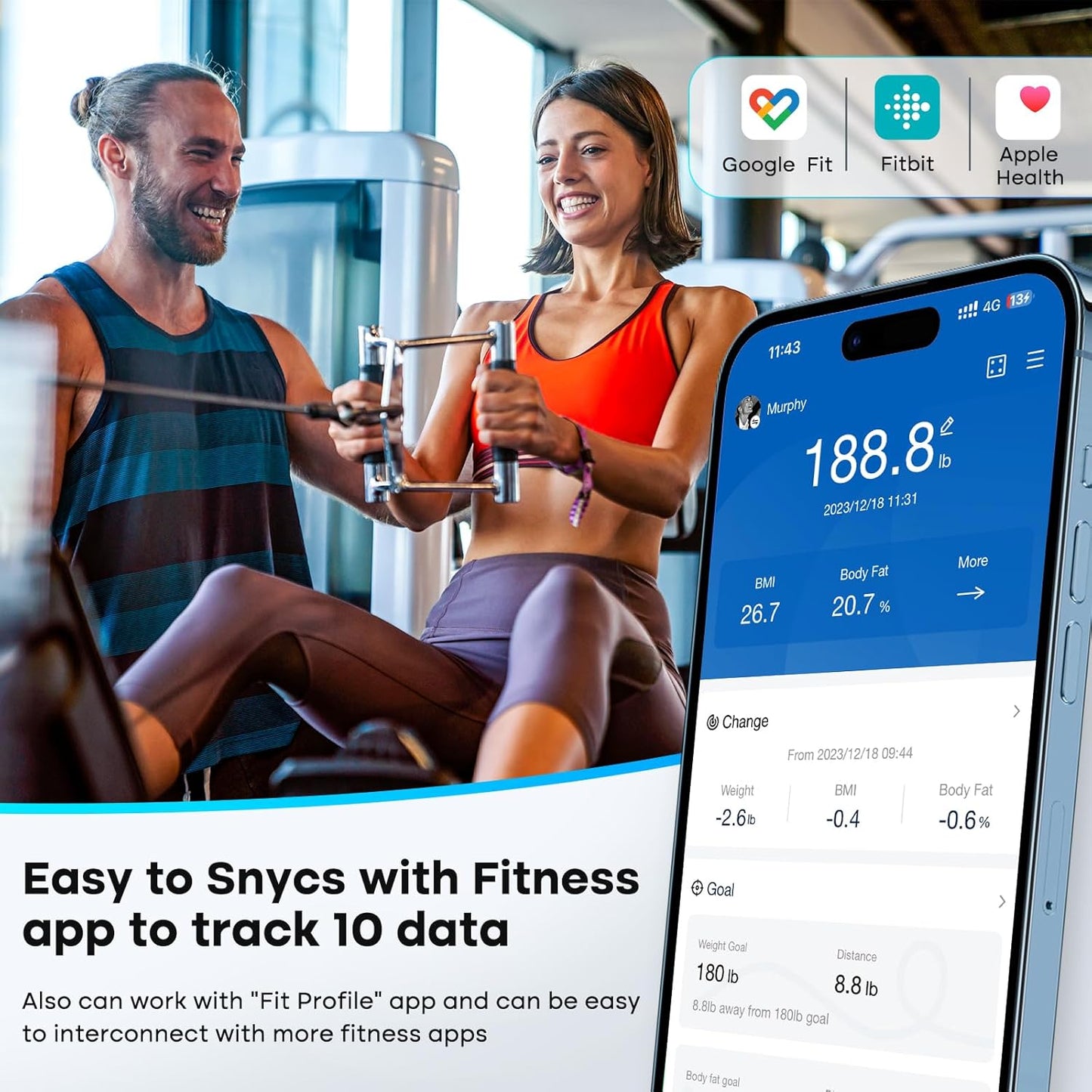 GE Smart Scale for Body Weight, BMI, Body Fat, Muscle Mass, Digital Bathroom Scales 500lbs for Bluetooth Weight Monitor 11.8" Large Platform Weighing Machine Health Analyzer Dark Blue-Button Function