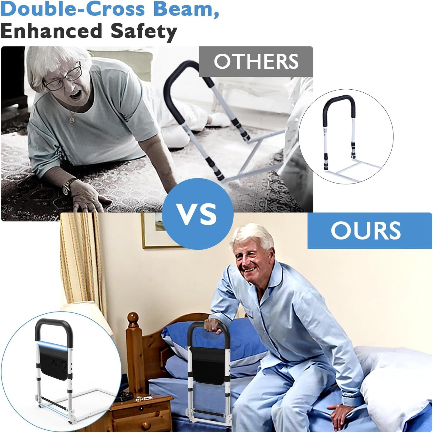 Bed Rails for Elderly Adults Safety, Surgery Patients Adjustable Bed Railings Support Assist Rail for Seniors, Fall Prevent Grab Bar with Storage Pocket, Bed Cane fit King Queen Full Twin Beds (Large)