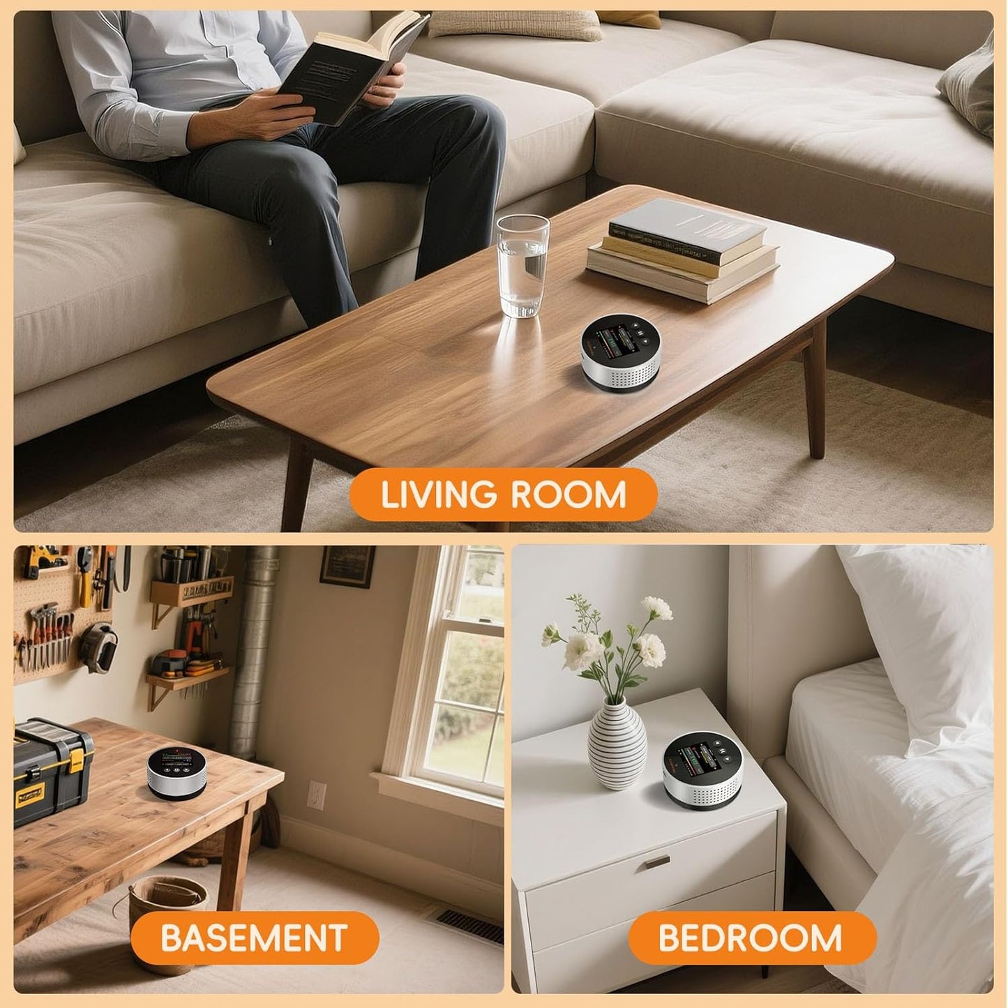 RM-65 Radon Detector for Home Basement, Continuous Radon Monitor with Audible & Visual Alarm, LCD Color Display, Long Term Portable Gas Detector for Home, pCi/L or Bq/m³