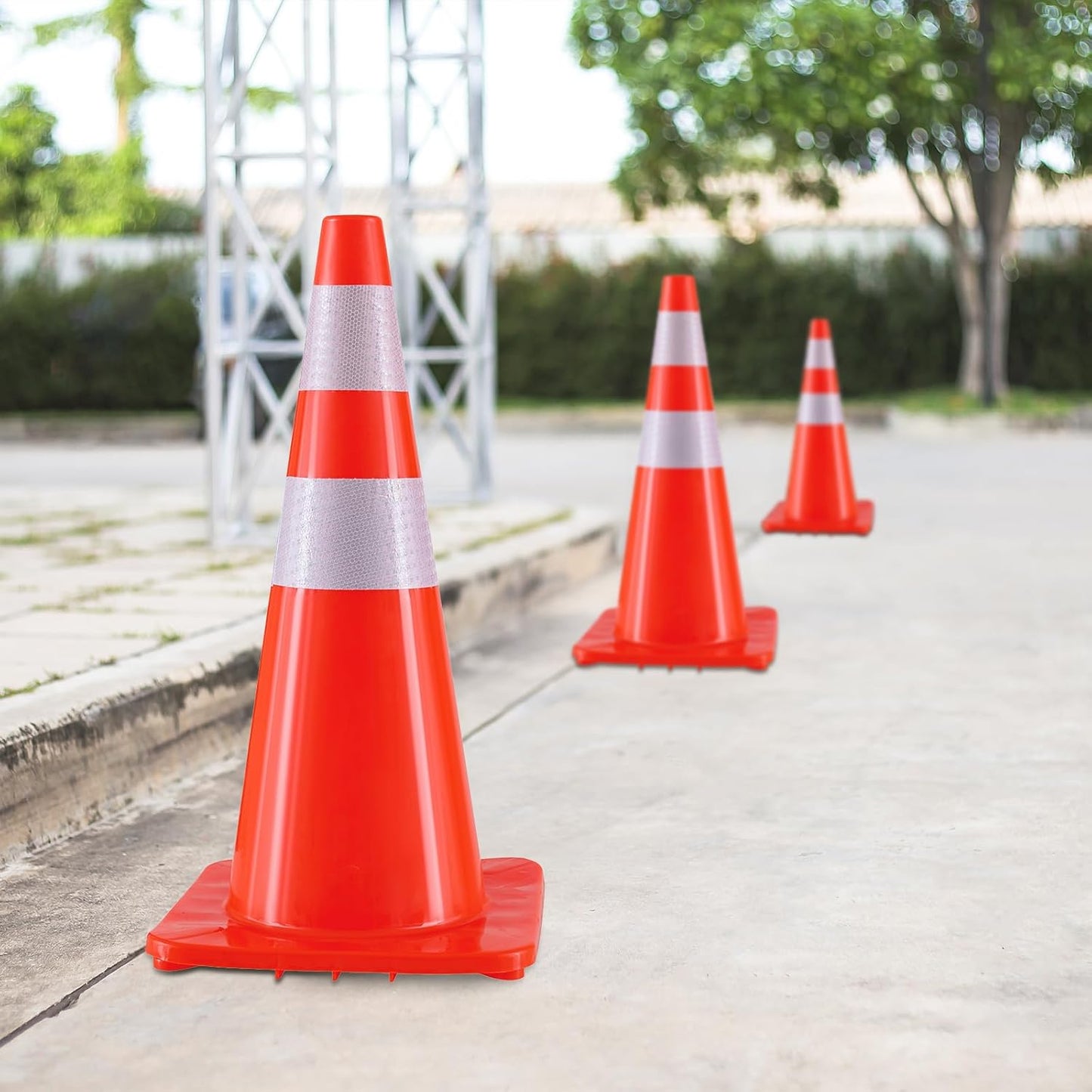 Traffic Safety Cones 28 Inch 6 Pack - Orange Road Parking Cones with Reflective Collars, Heavy Duty PVC Construction Cone Structurally Stable for Road Parking, Traffic Control, Driveway