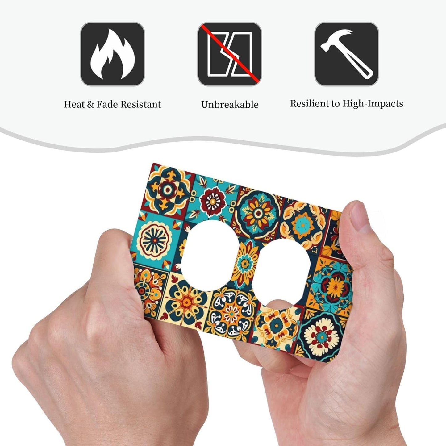 Mexican Talavera Ceramic Tile Moroccan Boho Outlet Covers 1 Gang Duplex Light Switch Cover Decorative Switch Plates Electrical Receptacle Faceplate Wall Plate for Bathroom Kitchen Decor