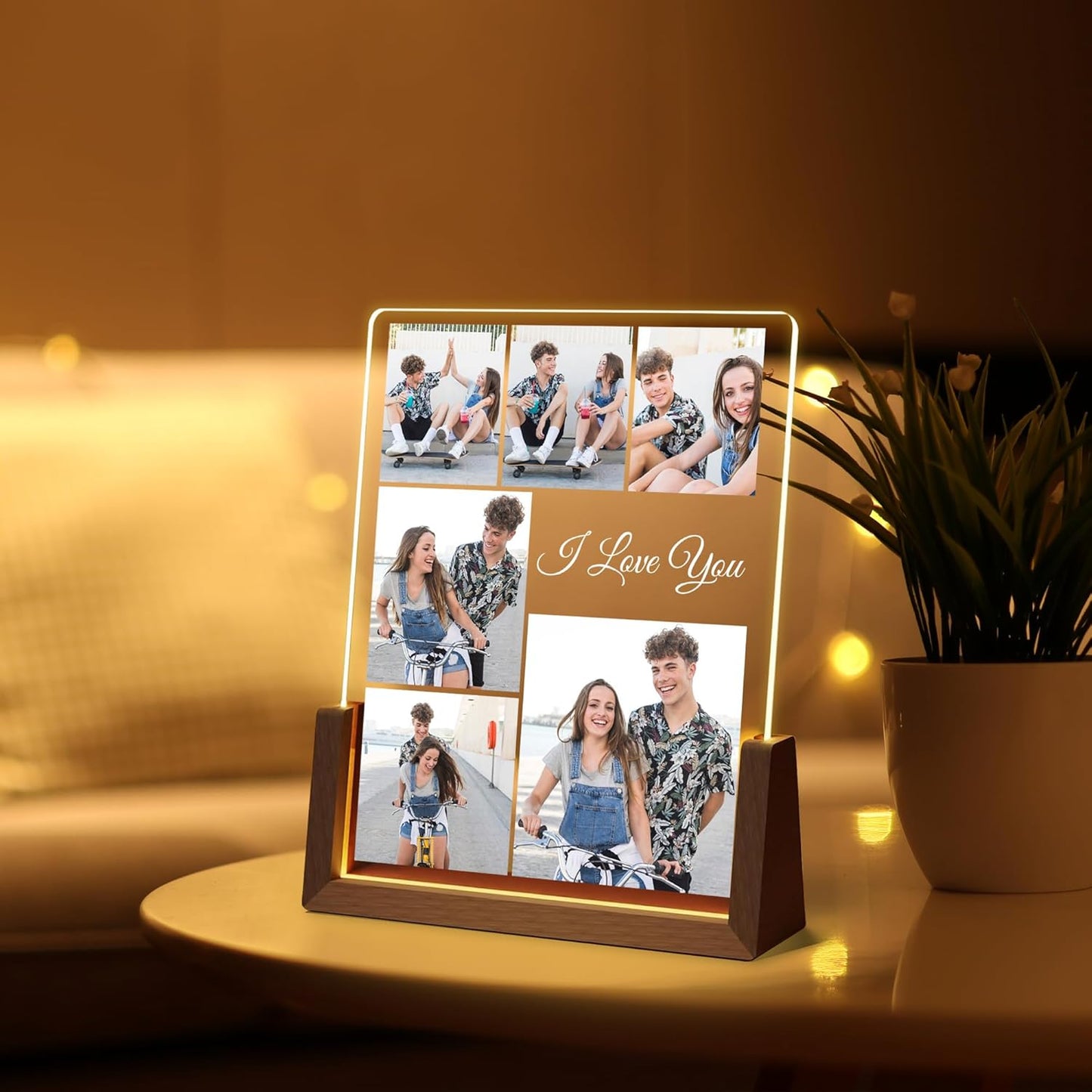 Personalized Couple Birthday Gifts For Boyfriend Girlfriend Him Her, Custom Light Up Picture Frame Night Light Acrylic Plaque, I Love You Anniversary Christmas Gifts For Women Men Husband Wife