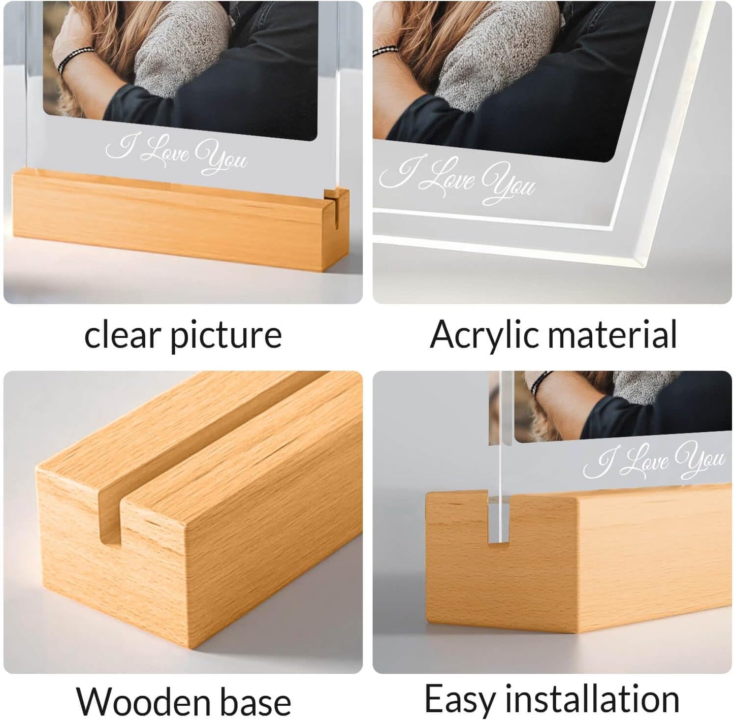 Custom Picture Frame with Photo, Personalized Photo Frames with Night Light, Customized Picture Frames, Personalized Anniversary Valentines Day Gifts for Women Men Her Him Girlfriend Boyfriend Couple
