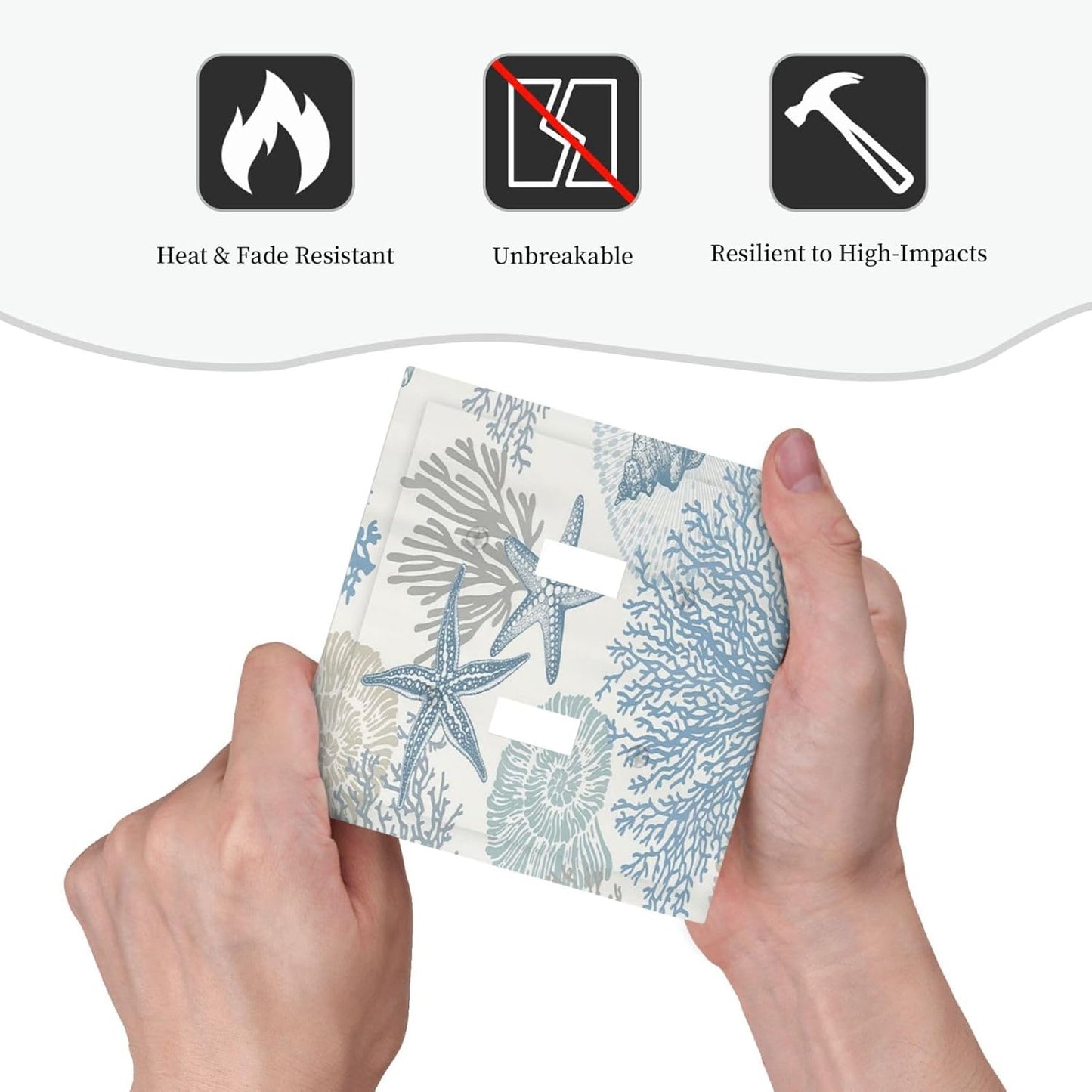 Decorative Light Switch Plate Covers Blue Starfish Coral Seaweed 2 Gang Light Switch Cover Plate Double Toggle Wall Plate Outlet Covers for Bathroom Bedroom Decor (2 Pack)