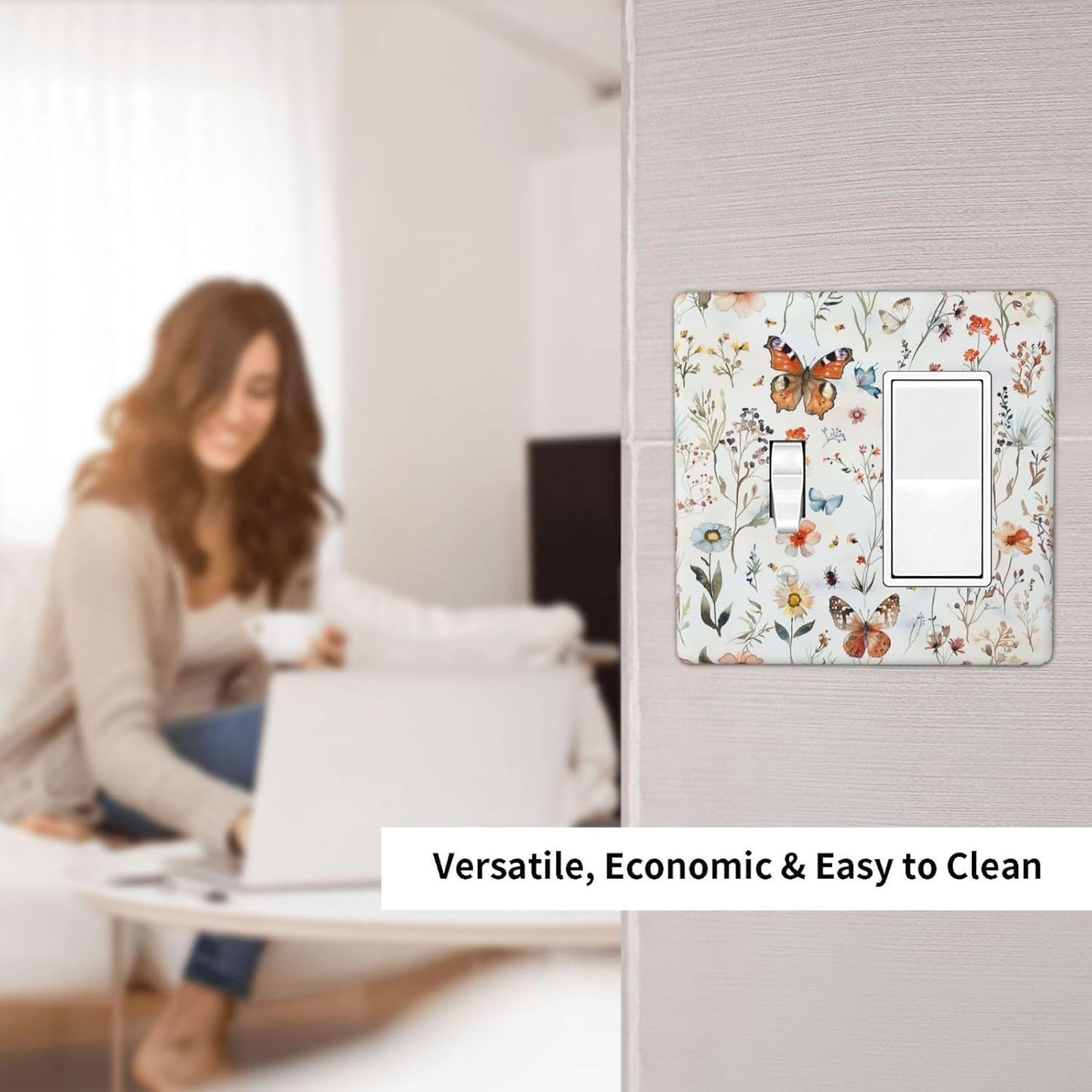 Outlet Covers Butterfly Floral Boho Multicolor Flower Leave 1 Toggle 1 Rocker Combination Decorative Wall Plate Electrical Switch Plates Light Switch Cover Plate for Bed Room living Room