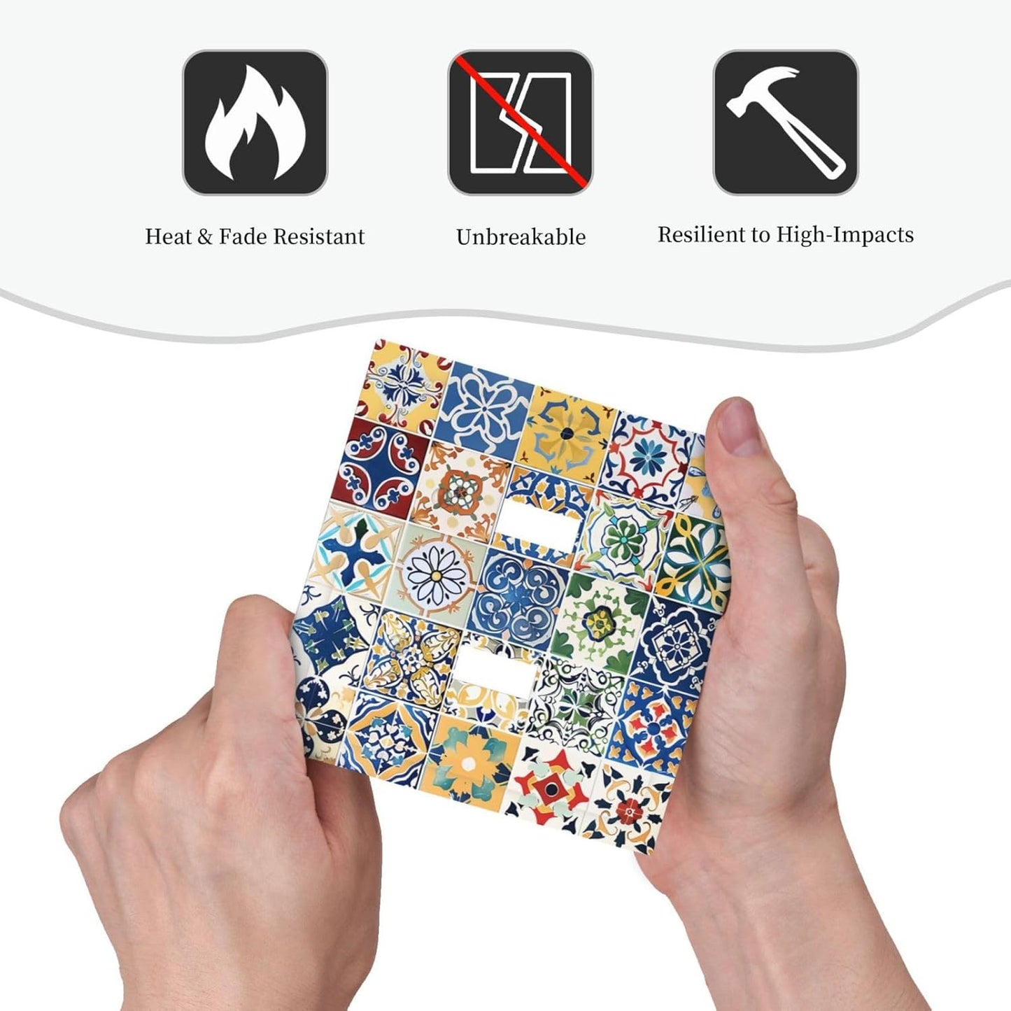 Decorative Switch Plates Moroccan Traditional Mexican Talavera Til 2 Gang Double Toggle Outlet Light Switch Cover Wall Plate Electrical Faceplate for Kitchen Home Decor