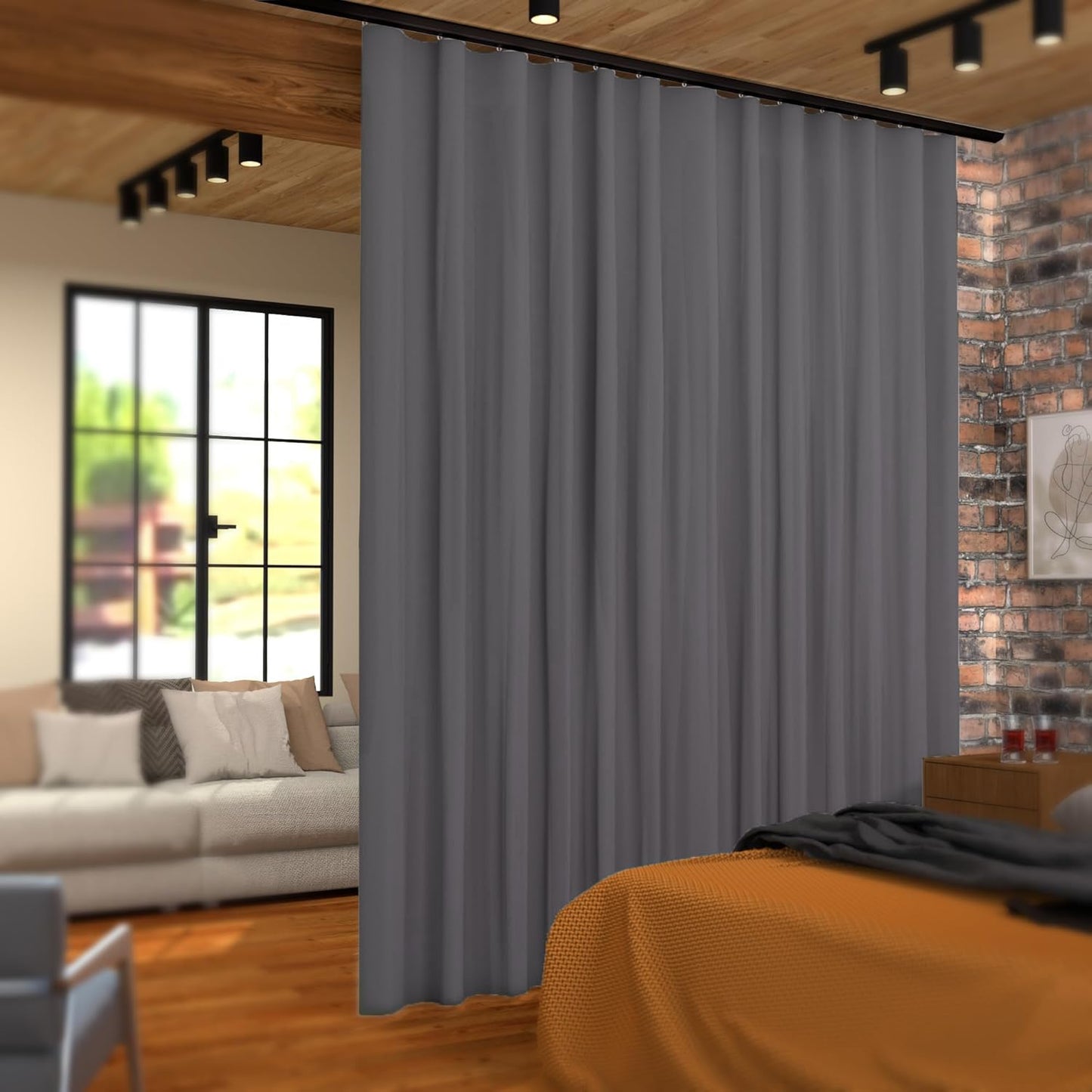 Curtain Track Ceiling Mount heavy duty sliding Curtains Tracks rails Rod System Room Divider with clips 9-12ft Black