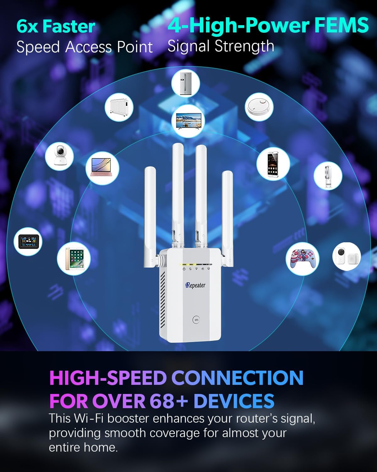 2026 New WiFi Extender Signal Booster, Long Range up to 13355Sq.ft, Wireless Internet Repeater Routers Signal Amplifier for Home, Office, Garage, 8X Faster Access Point with Ethernet Port, 1-Tap Setup