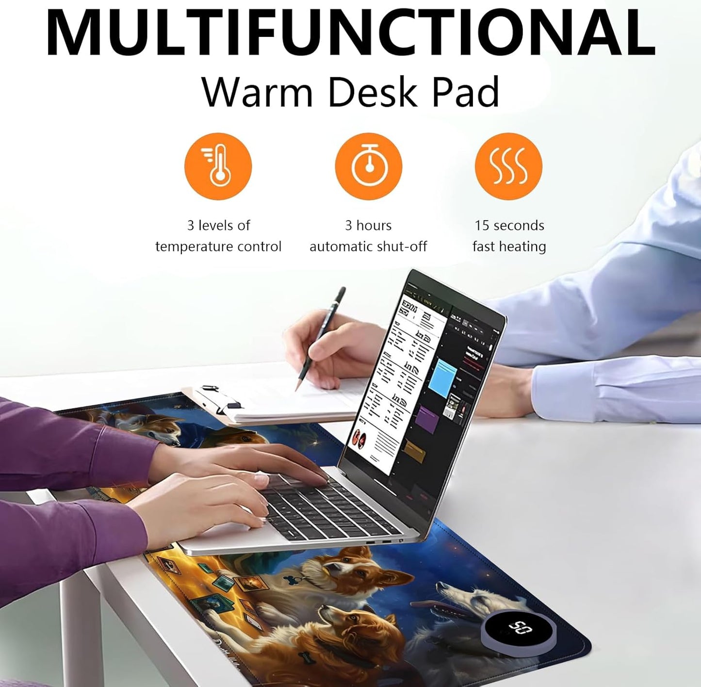 Heated Mouse Pad with 3 Levels Heated & 3 Hours Auto Shut-Off Mouse Pad for Warming Hands in Office Home, 31.5" x 13"Large Safe Desk Mat Hand Warmer,Dog Cards