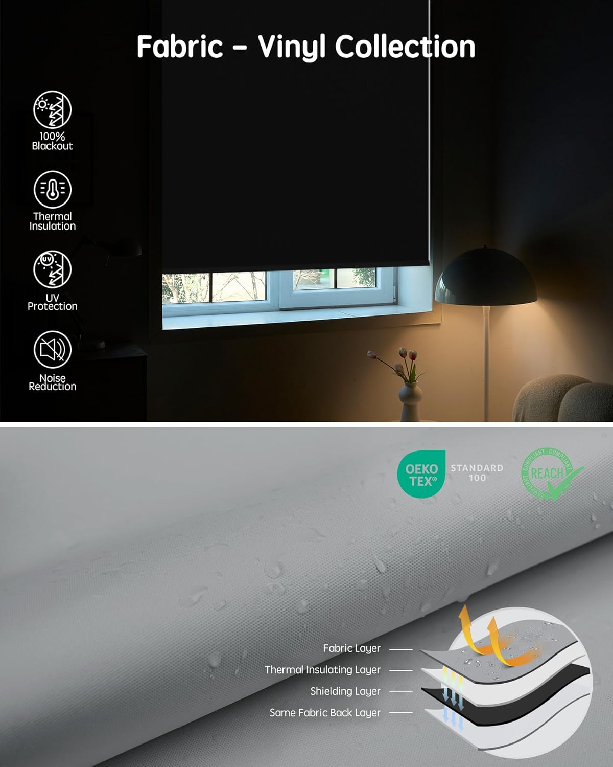 Yoolax Motorized Blinds with Remote, Blackout Smart Blinds for Windows Motorized Waterproof Roller Shades, Automatic Window Shades Work with Alexa Custom Size (Blackout-Vinyl Light Gray)