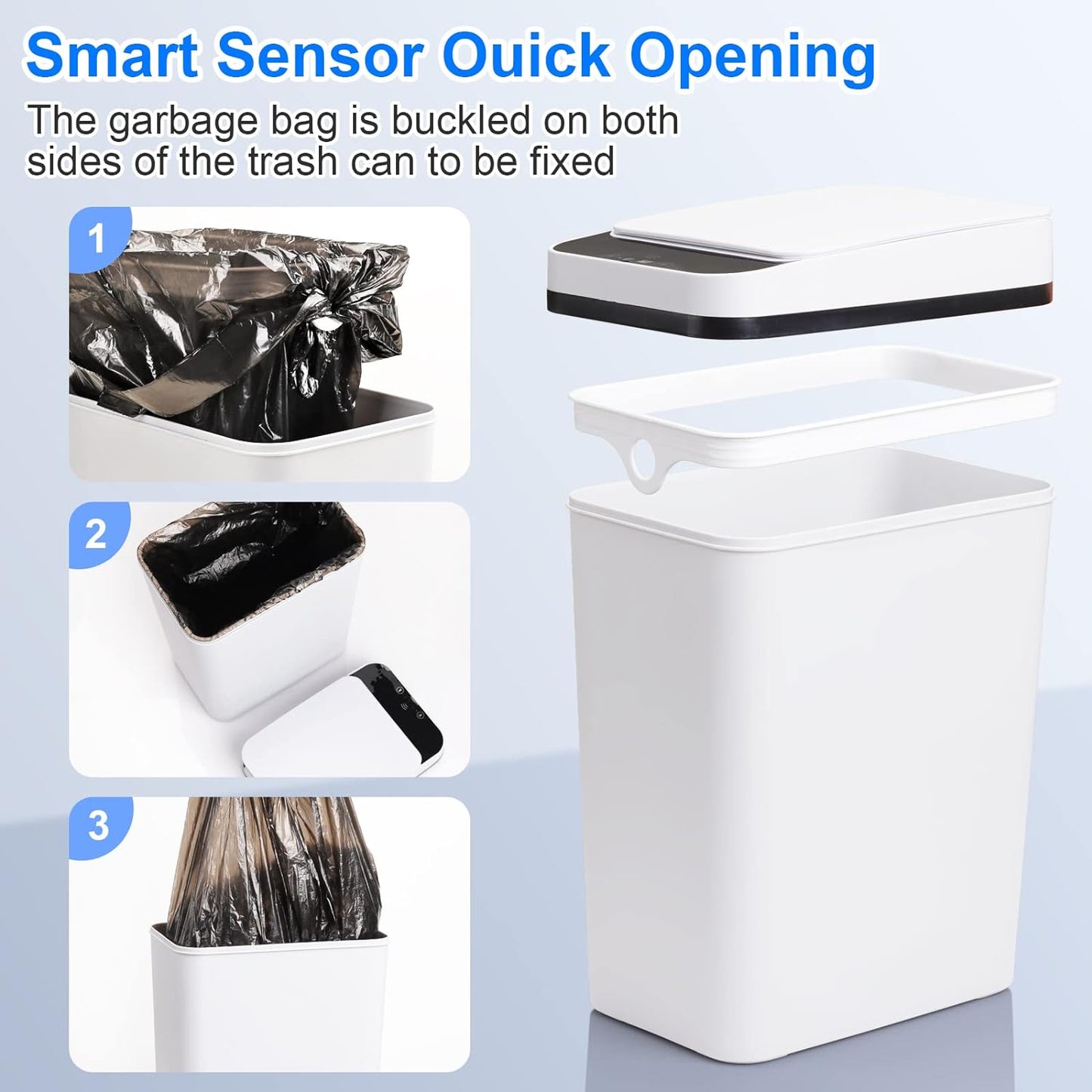 Bathroom Automatic Trash Can 3 Pack 2.2 Gallon Motion Sensor Touchless Small Slim Garbage Can with Lid Smart Electric Narrow Garbage Bin for Bedroom Living Room Office Kitchen (White)